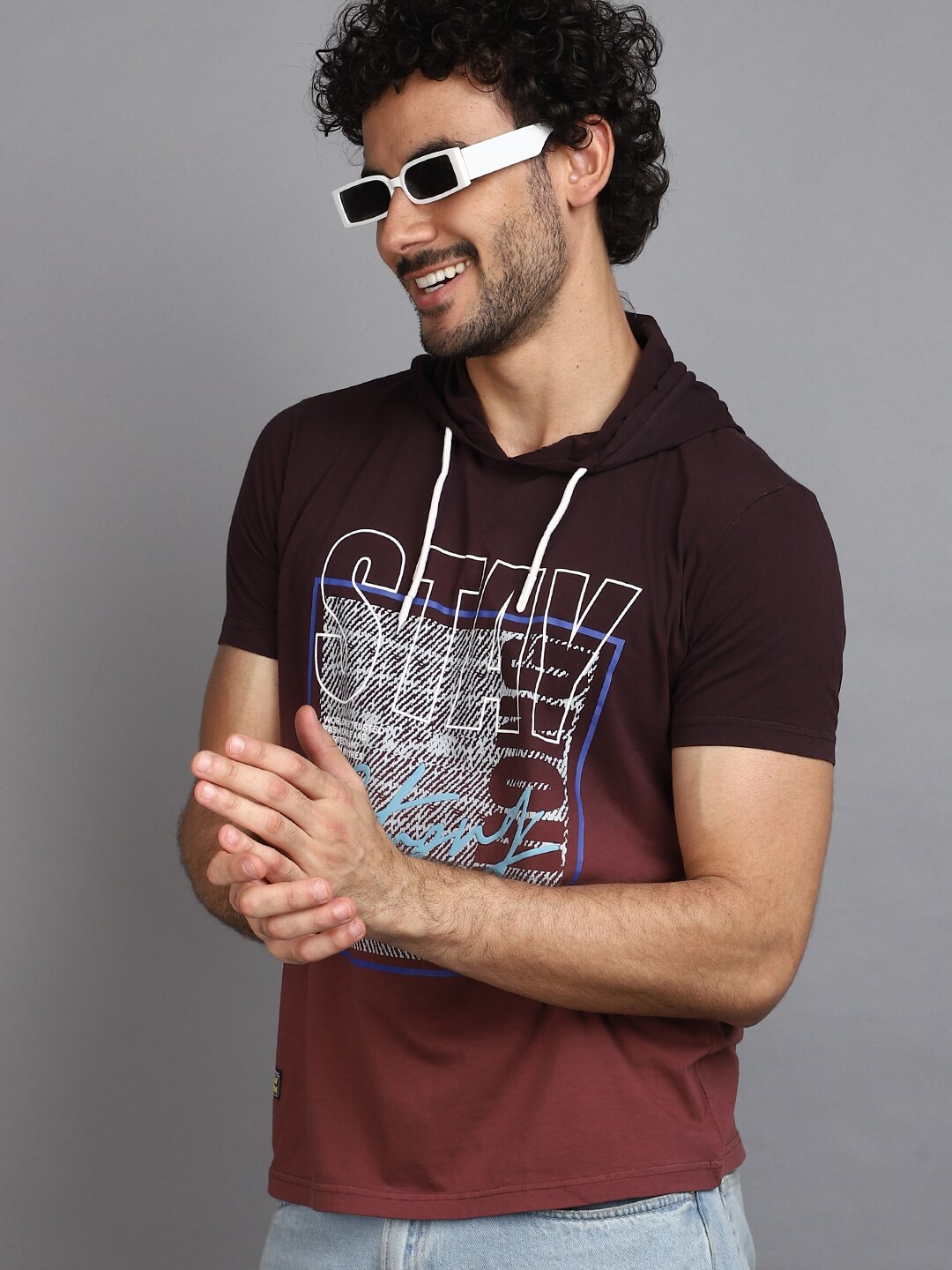 

V-Mart Typography Printed Hooded Cotton T-shirt, Maroon