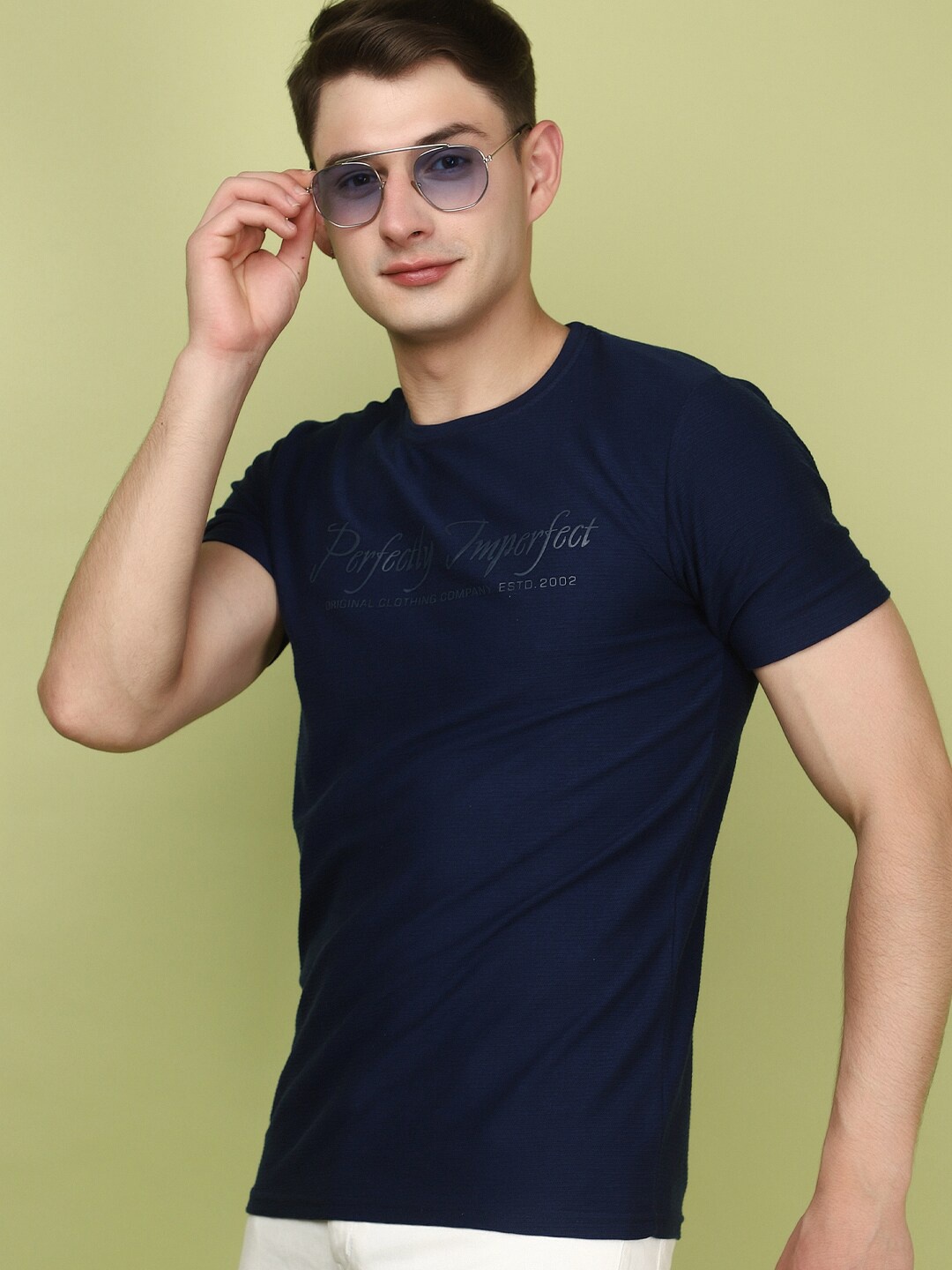 

V-Mart Typography Printed Slim Fit Cotton T-shirt, Navy blue