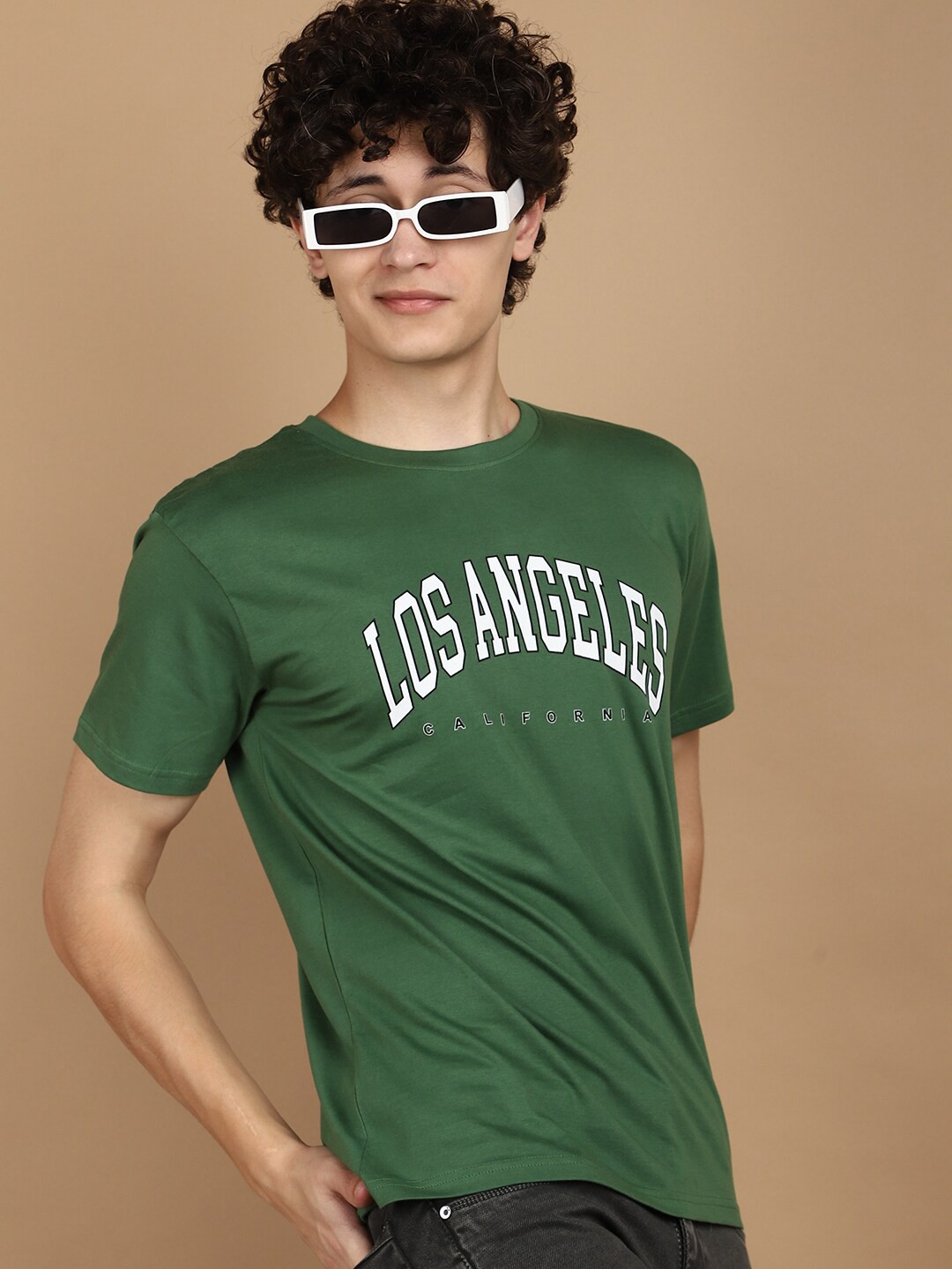 

V-Mart Typography Printed Cotton Slim Fit T-shirt, Green