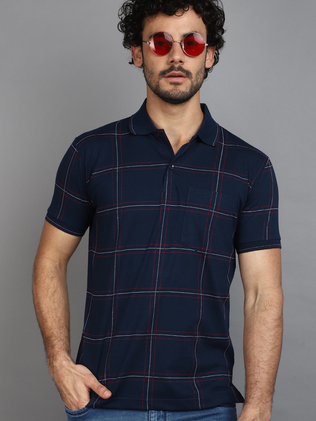 

V-Mart Checked Polo Collar T-shirt, Blue