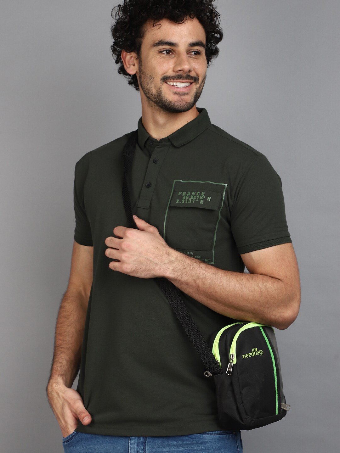 

V-Mart Typography Polo Collar T-shirt, Green