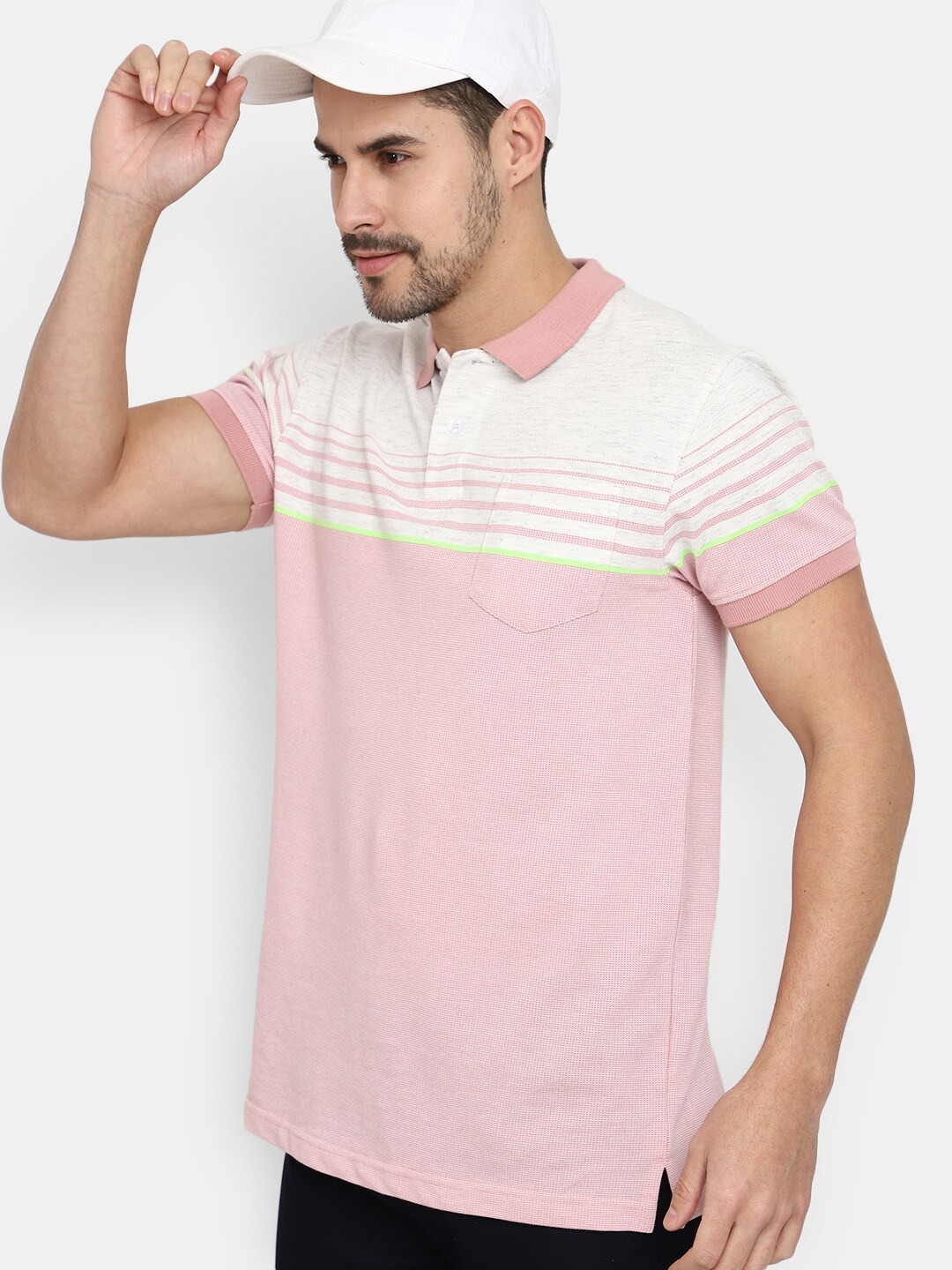 

V-Mart Striped Polo Collar Short Sleeves T-shirt, Pink
