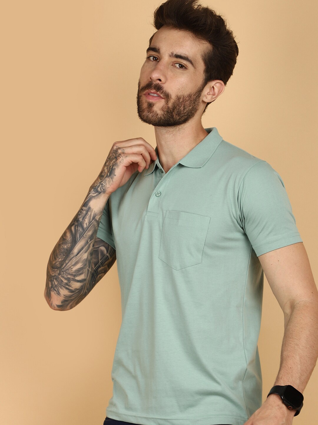 

V-Mart Polo Collar Short Sleeves Cotton Casual T-shirt, Green