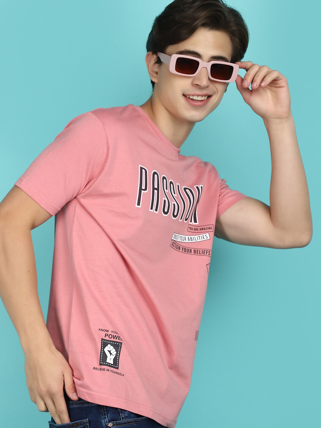 

V-Mart Typography Printed Round Neck Short Sleeves Slim Fit Cotton T-shirt, Pink
