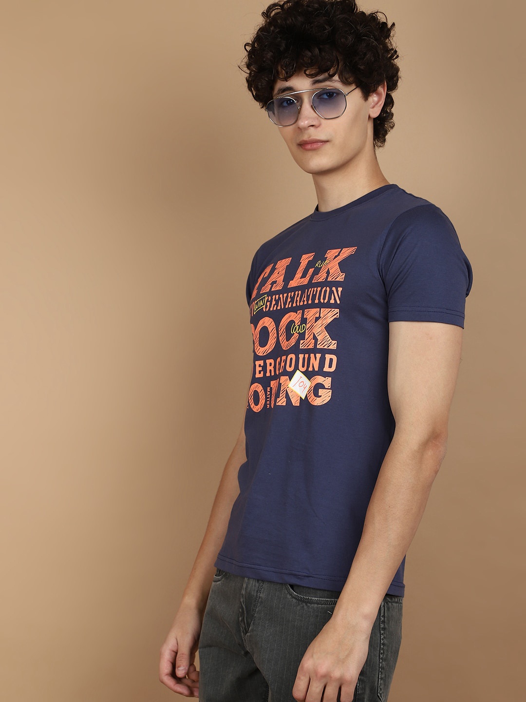 

V-Mart Typography Printed Round Neck Short Sleeves Cotton Slim Fit T-shirt, Blue
