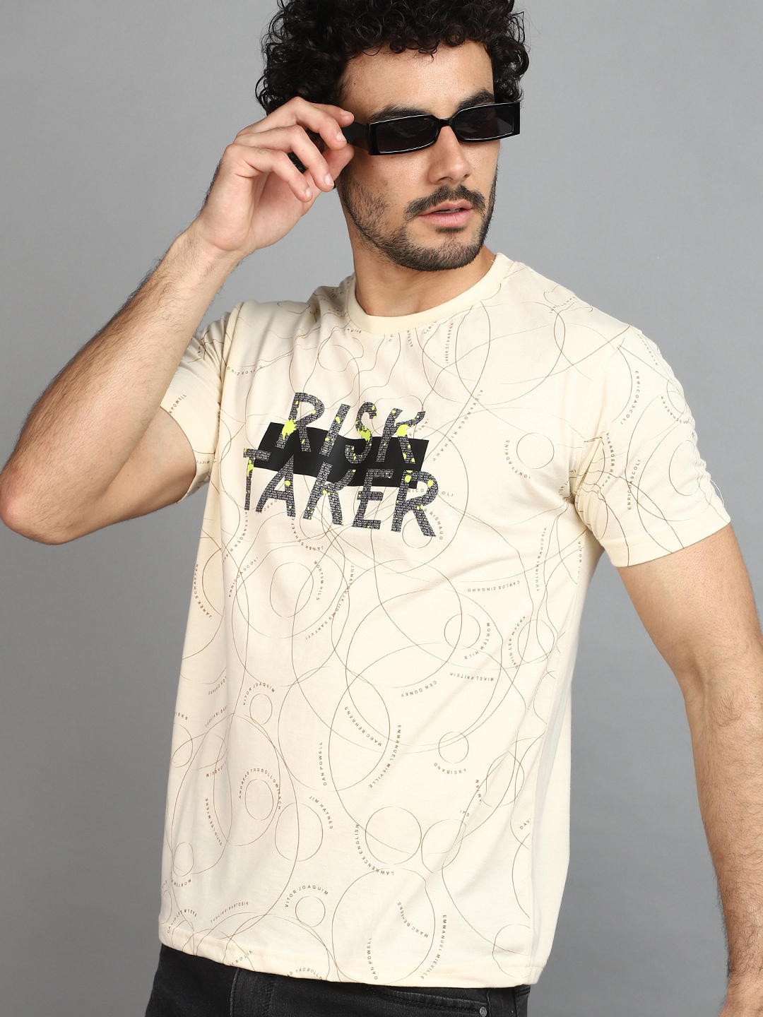 

V-Mart Typography Printed Round Neck T-shirt, Beige
