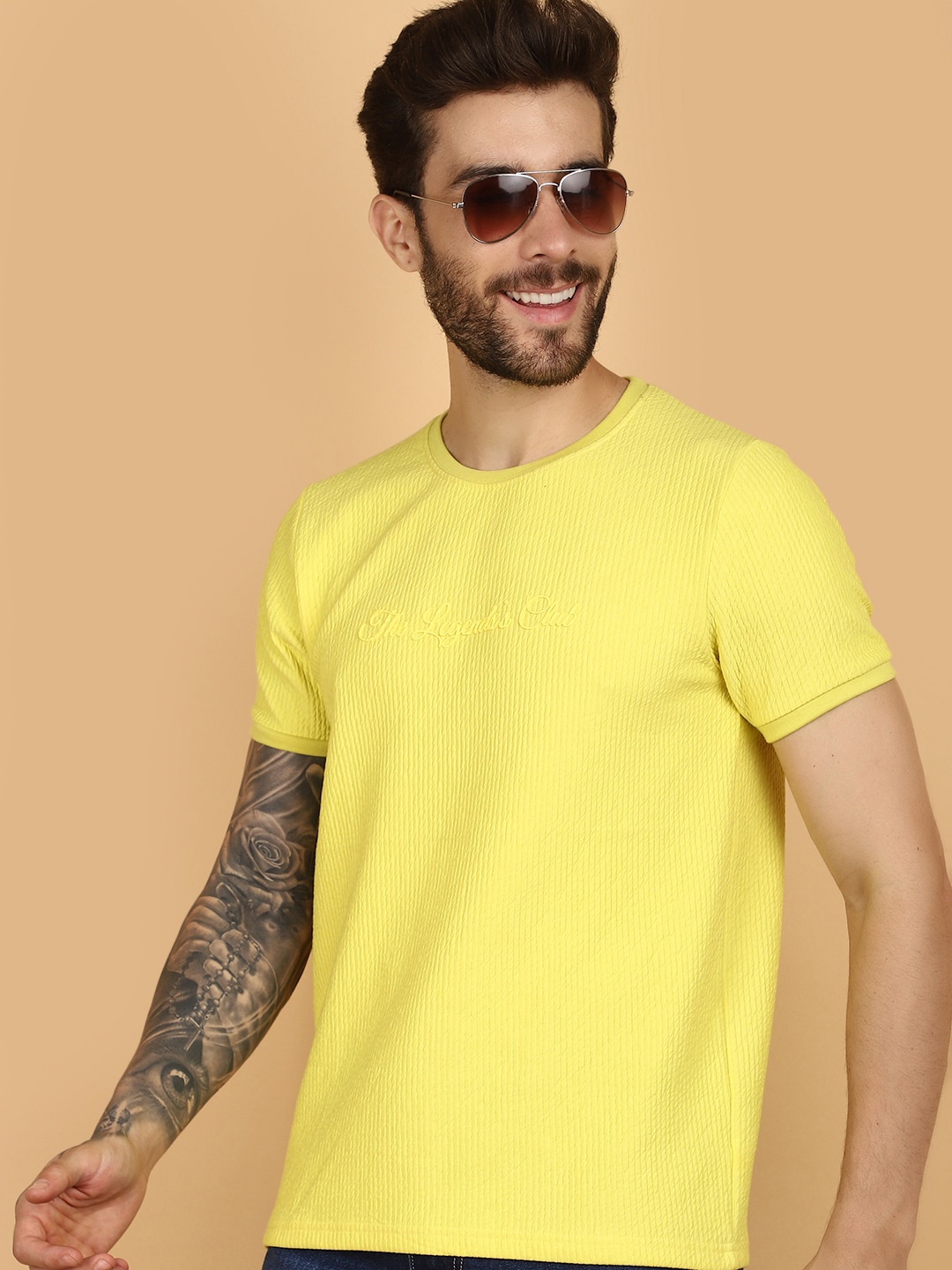 

V-Mart Round Neck Short Sleeves Cotton T shirt, Yellow