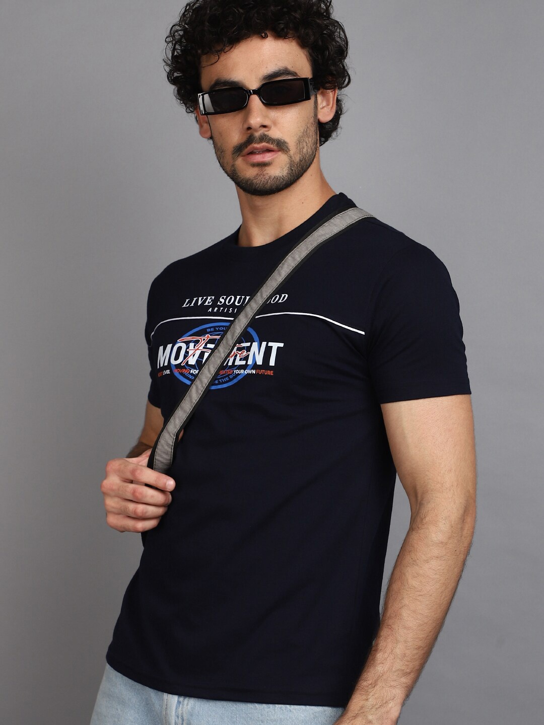 V-Mart Typography Printed Round Neck T-shirt, Blue