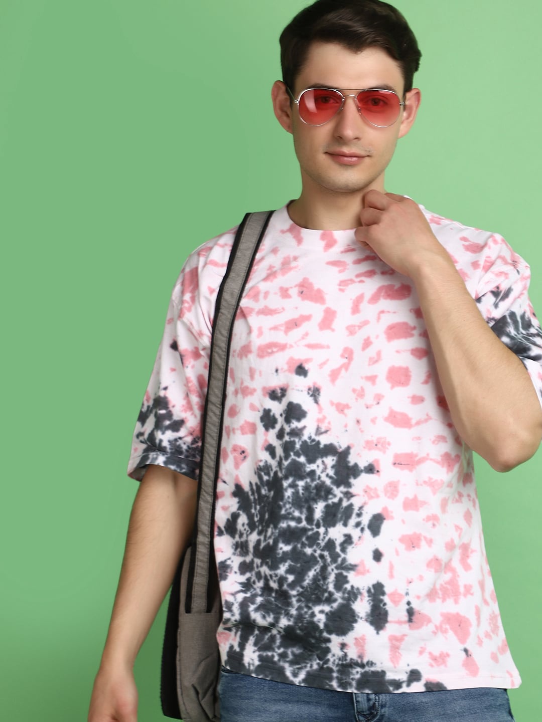 

V-Mart Abstract Printed Drop-Shoulder Sleeves Cotton Relaxed Fit T-shirt, Pink