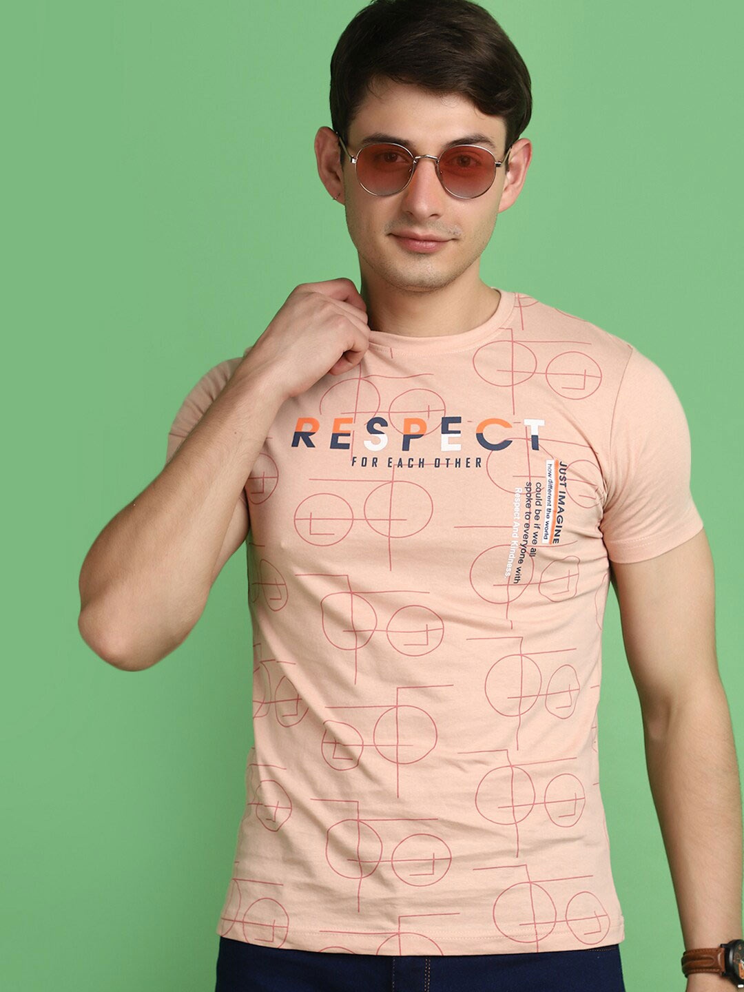 

V-Mart Typography Printed Slim Fit Cotton T-shirt, Pink