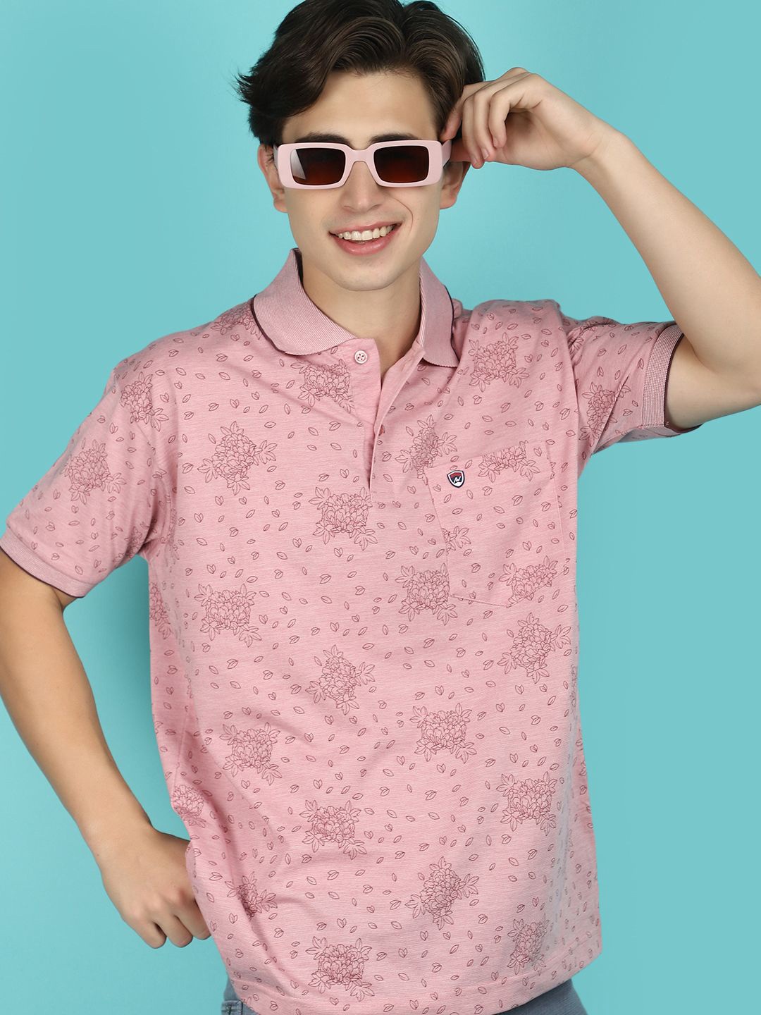 

V-Mart Floral Printed Polo Collar Extended Sleeves Cotton Casual T-shirt, Pink
