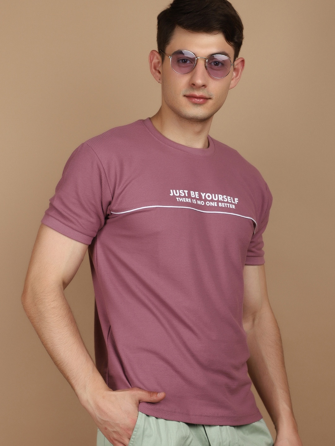 

V-Mart Typography Printed Round Neck Cotton T-shirt, Mauve