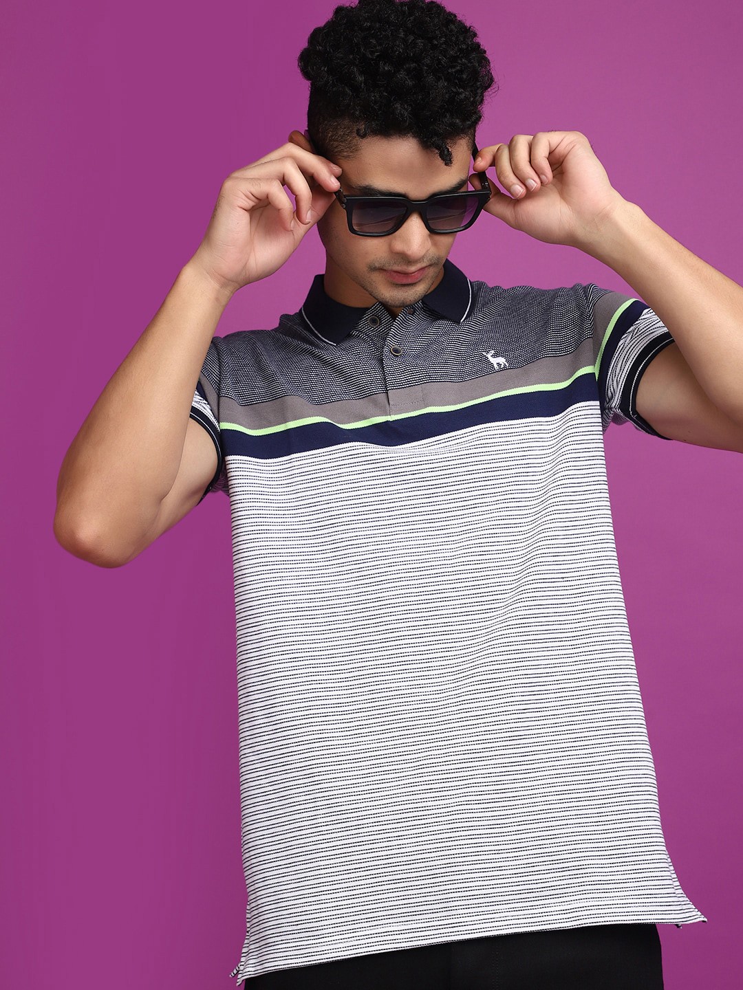 

V-Mart Polo Collar Striped Cotton T-shirt, Blue