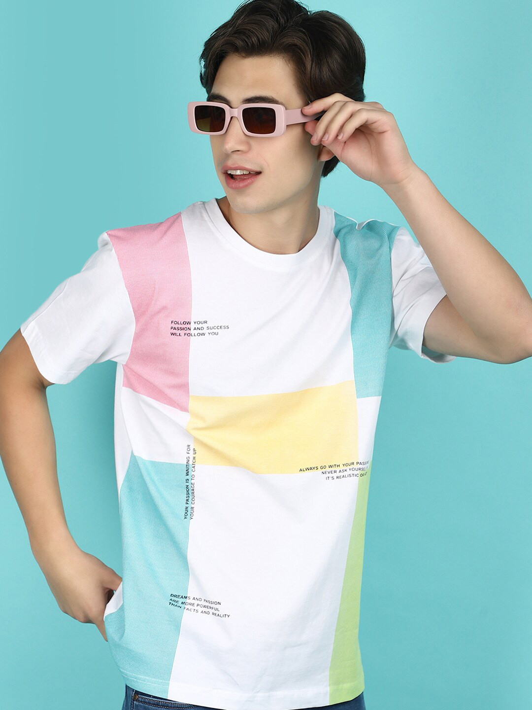 

V-Mart Colourblocked Round Neck Slim Fit T-shirt, White