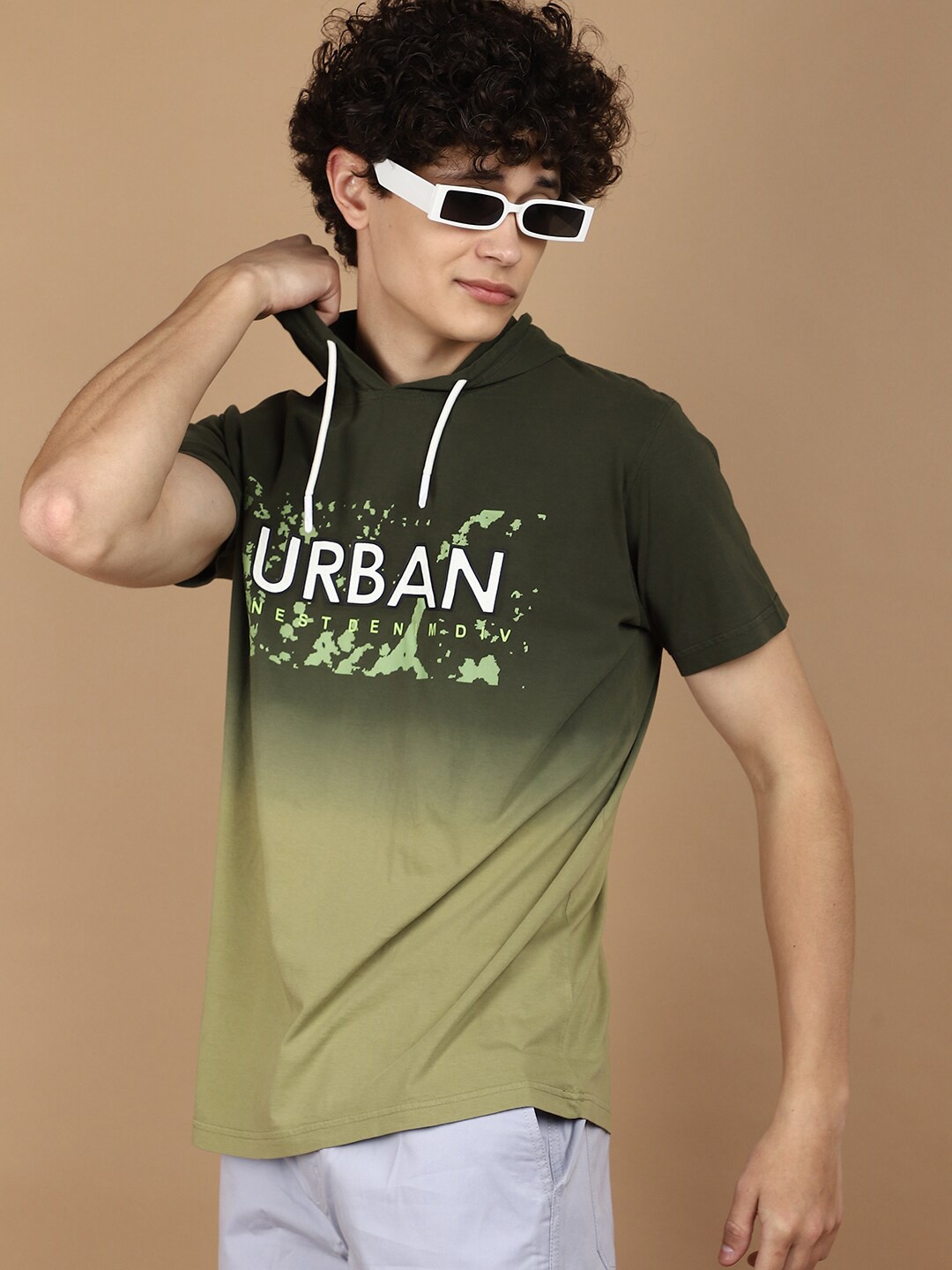 

V-Mart Typography Printed Hooded Printed T-shirt, Green