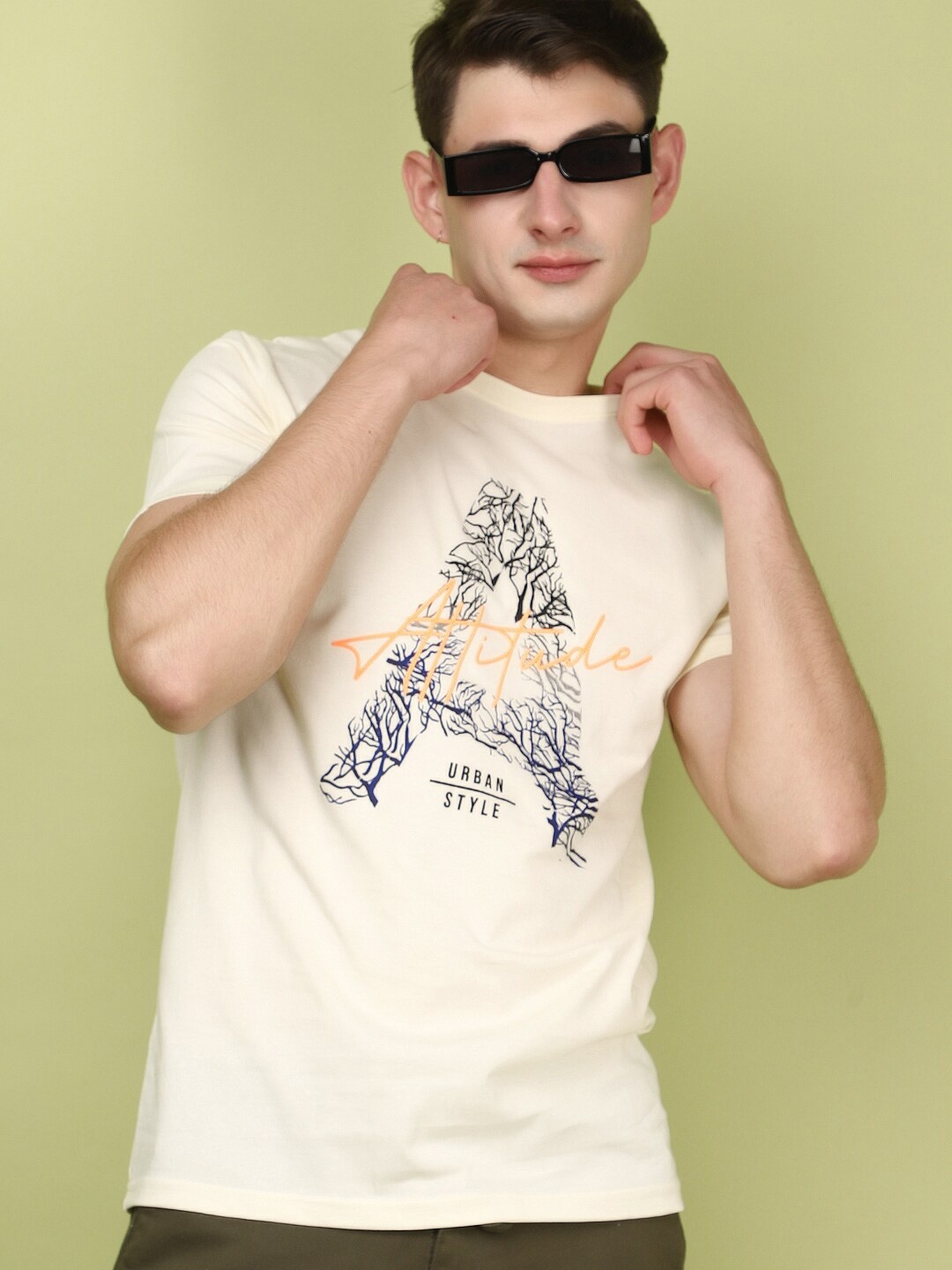 

V-Mart Typography Printed Round Neck Short Sleeves Cotton Casual T-shirt, Off white