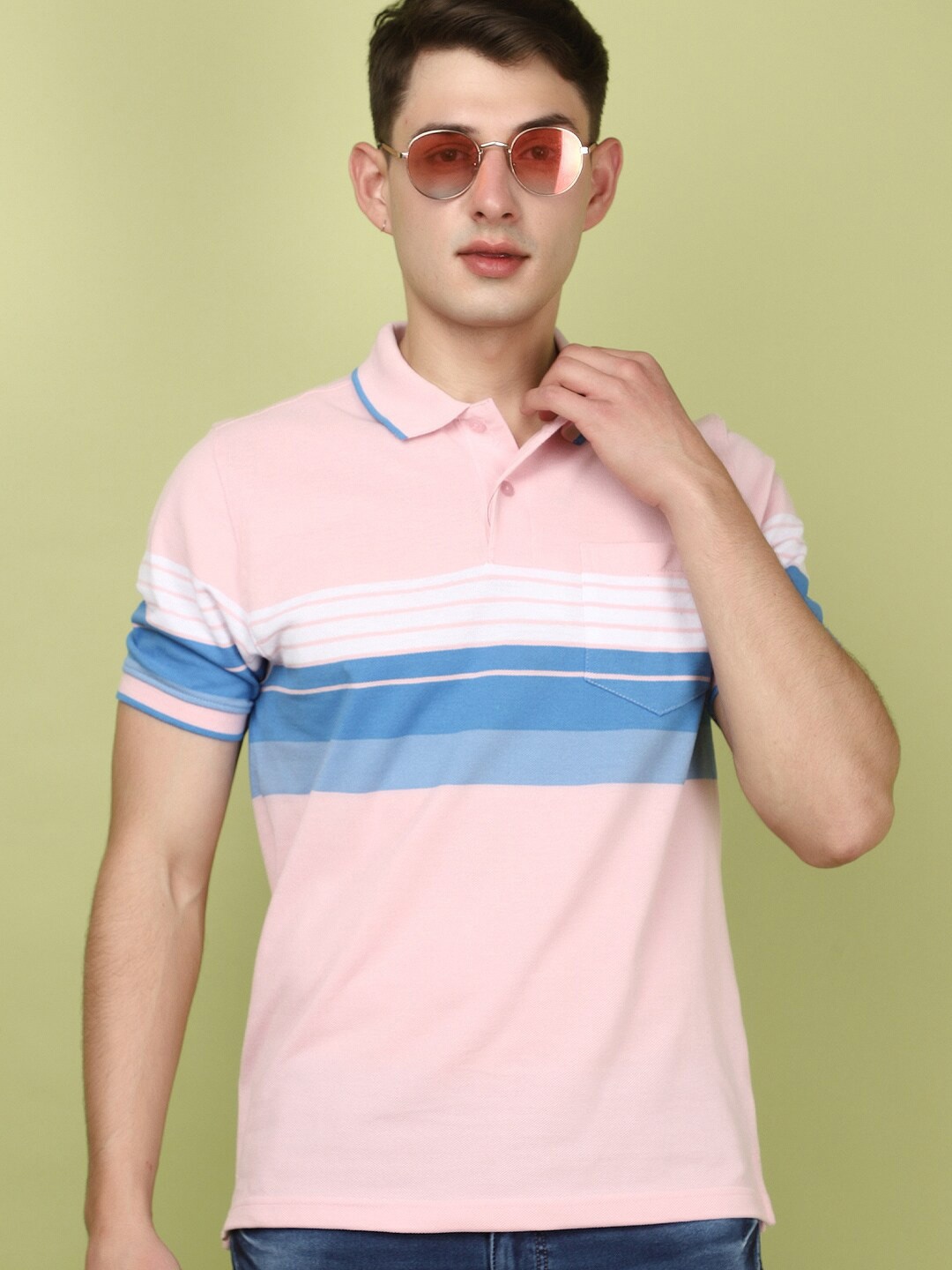 

V-Mart Striped Polo Collar Short Sleeves T-shirt, Pink