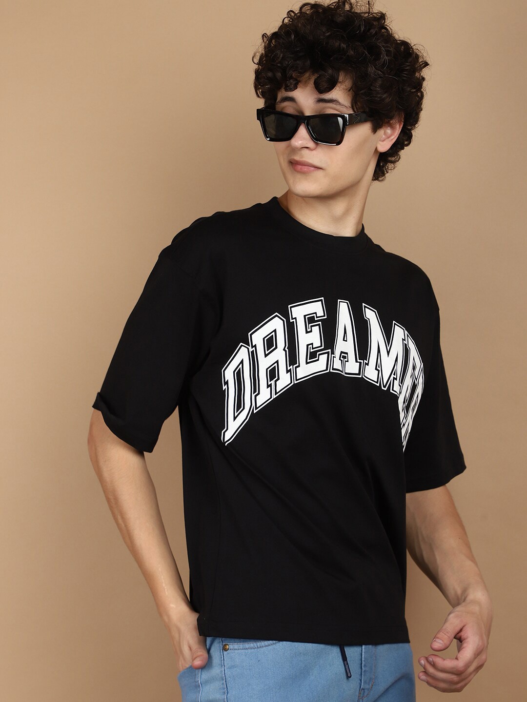 

V-Mart Typography Printed Round Neck Cotton T-shirt, Black