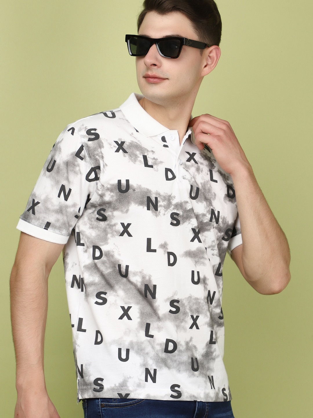 

V-Mart Typography Printed Polo Collar T-shirt, White