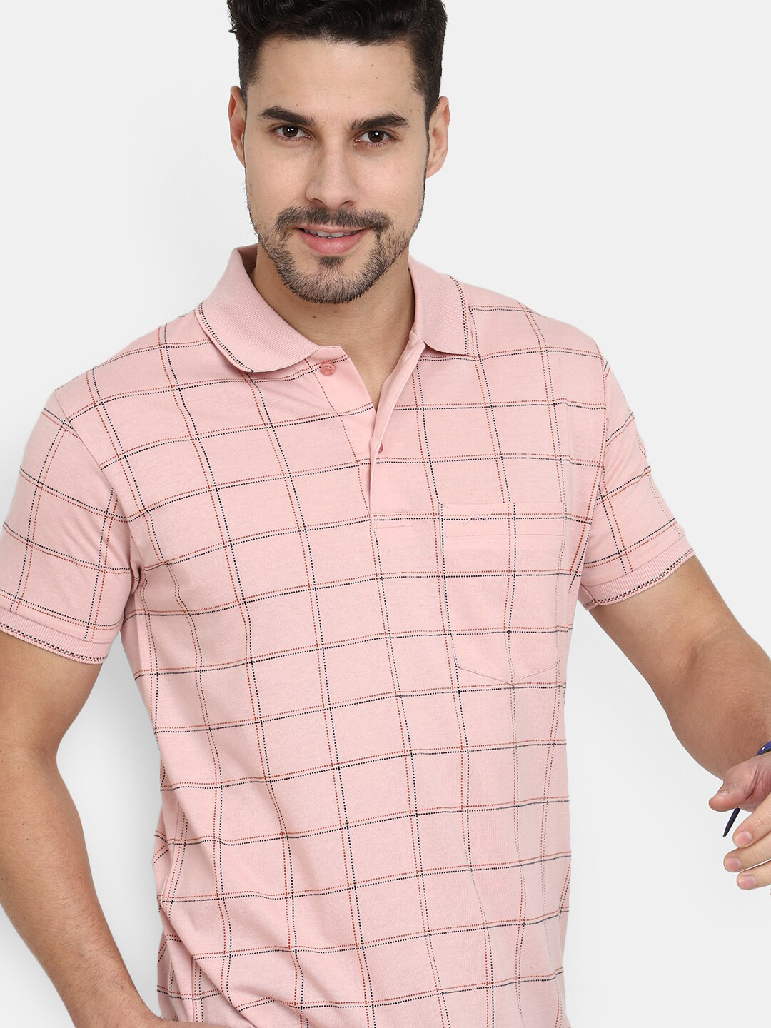 

V-Mart Checked Polo Collar Short Sleeves Regular Fit T-shirt, Pink