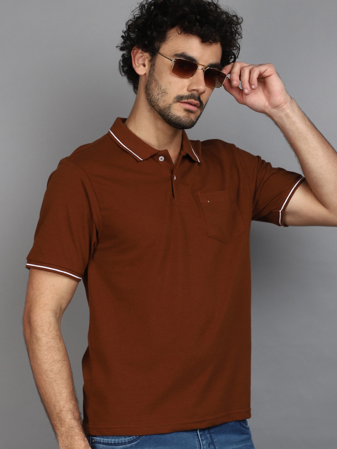 

V-Mart Polo Collar Short Sleeves Pockets T-shirt, Brown
