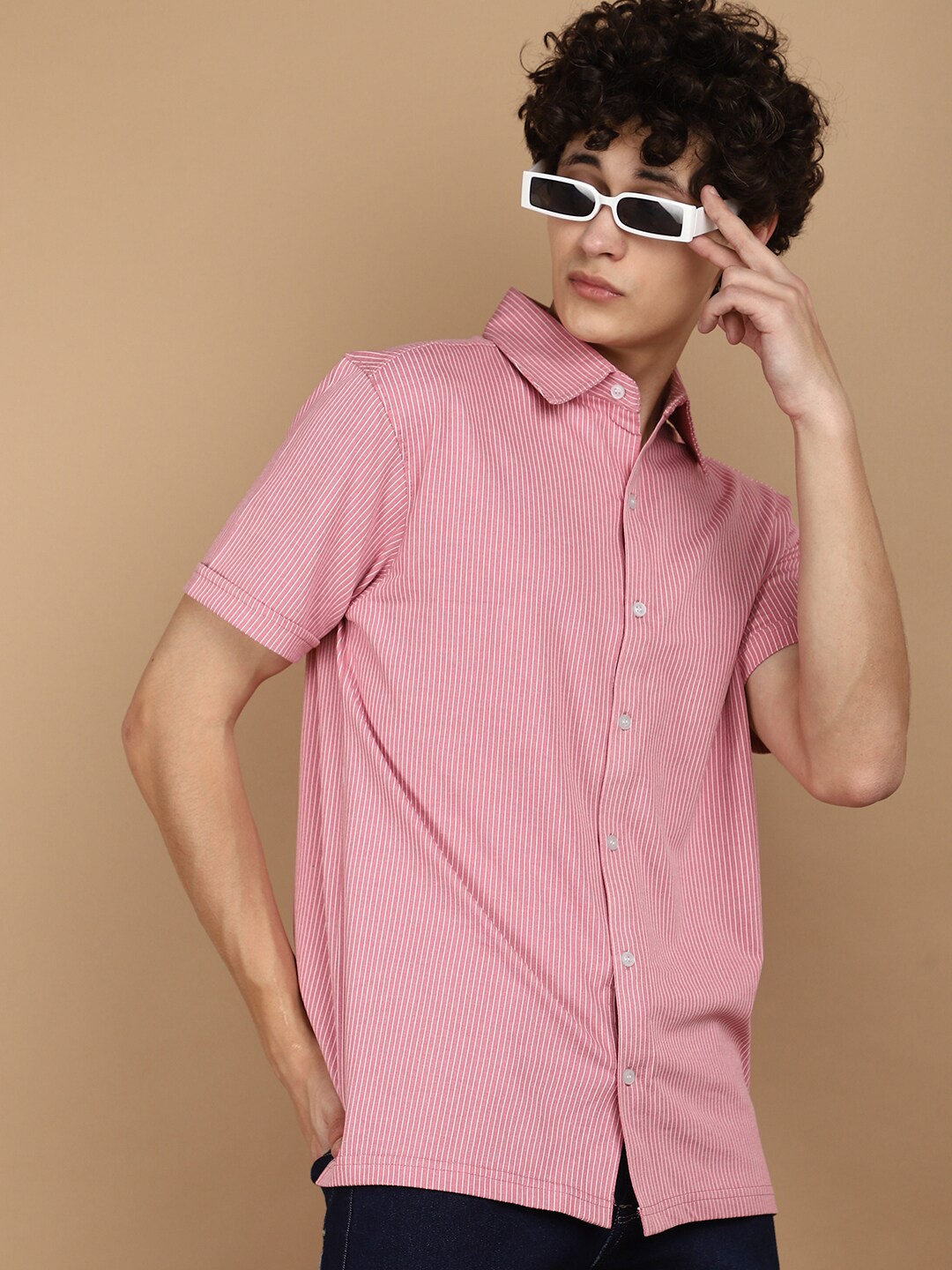 

V-Mart Polo Collar Striped Short Sleeves T-shirt, Pink