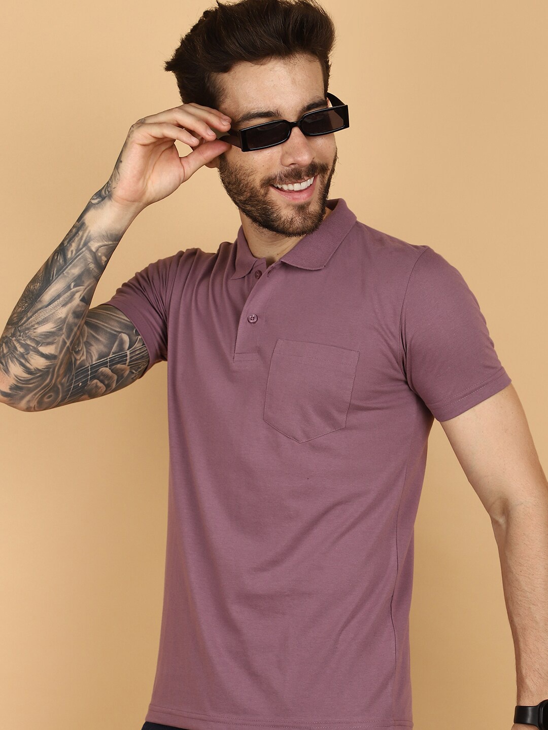 

V-Mart Polo Collar Pockets Slim Fit T-shirt, Mauve