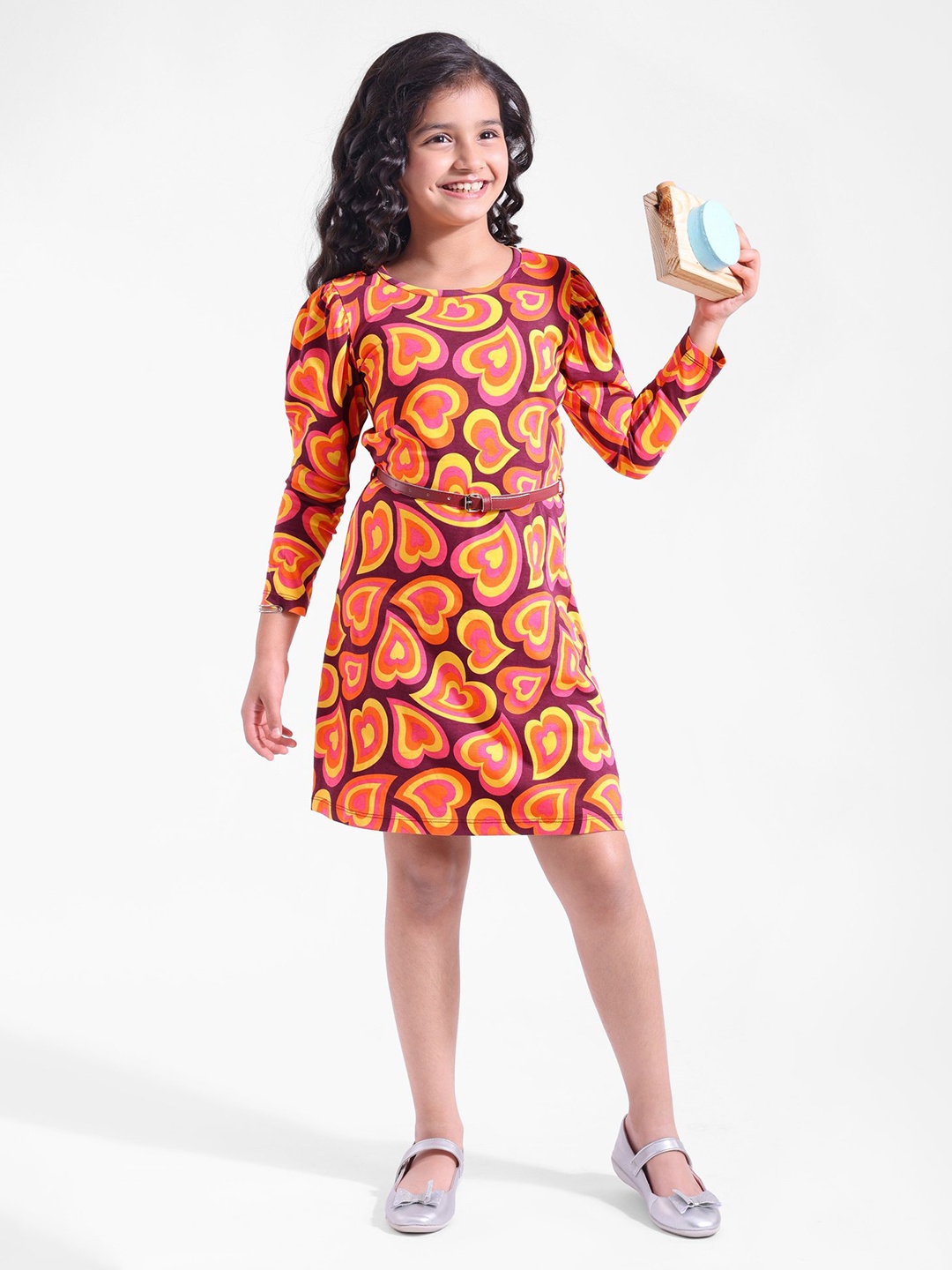 

Hola Bonita Girls Abstract Print Fit & Flare Cotton Dress, Burgundy