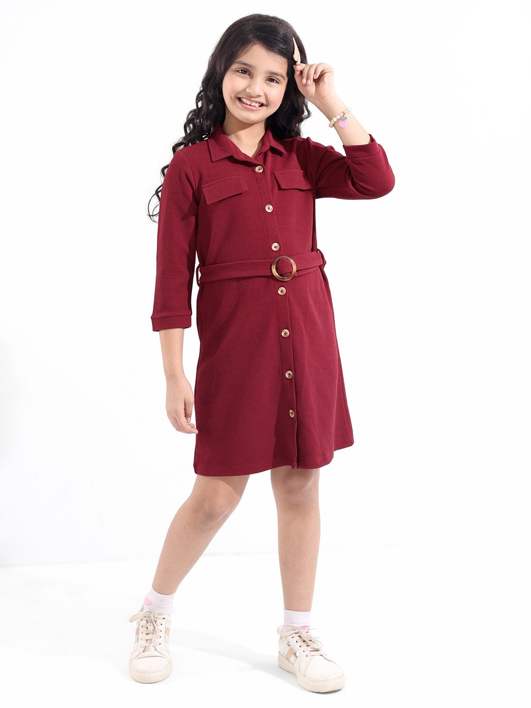 

Hola Bonita Girls Textured Fabric Casual Shirt Dress, Maroon