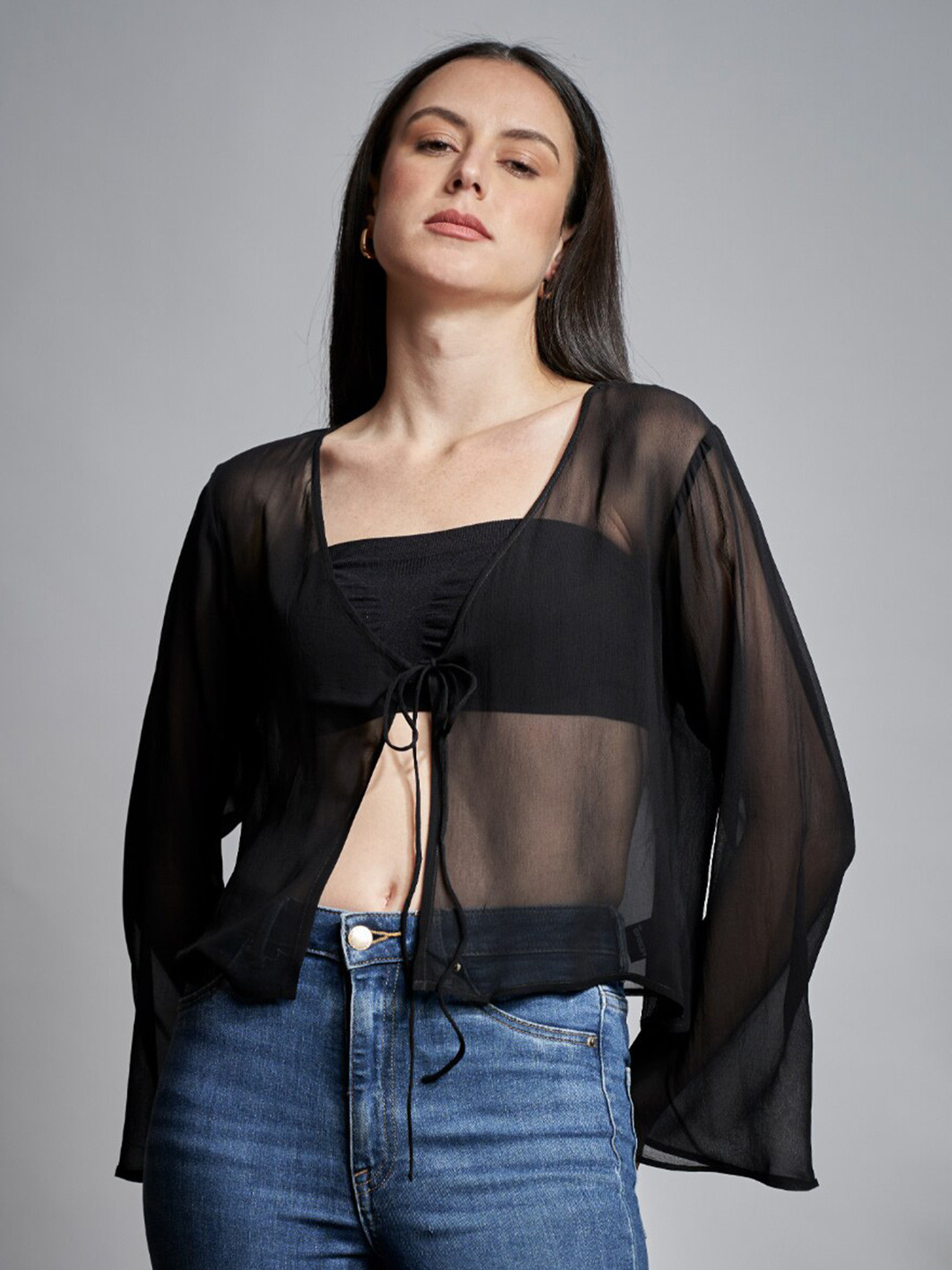 

The Samoa Flared Sleeve Crop Top, Black