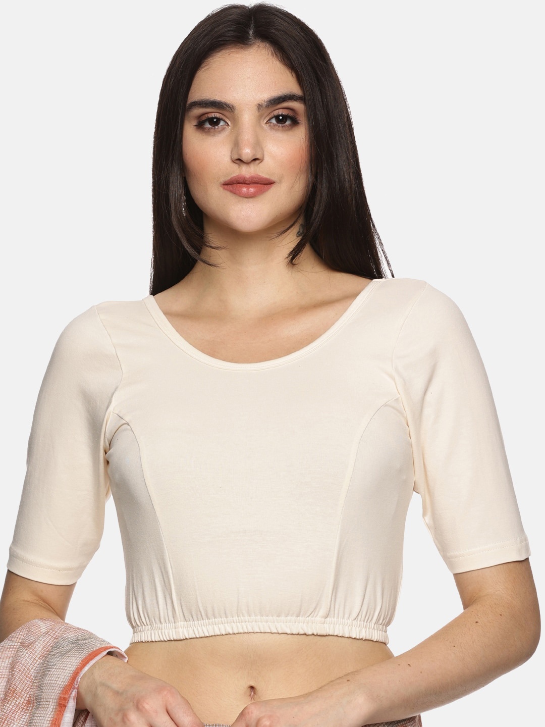 

NOT YET by us Stretchable Readymade Saree Blouse, Off white