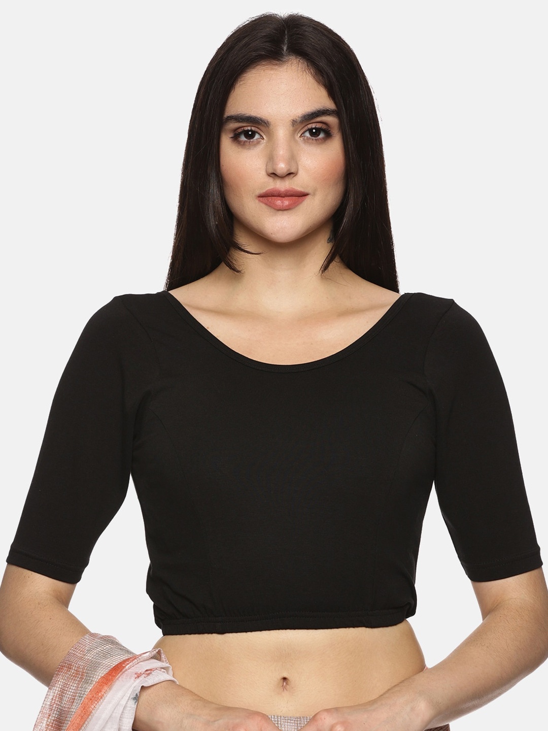 

NOT YET by us Stretchable Readymade Saree Blouse, Black