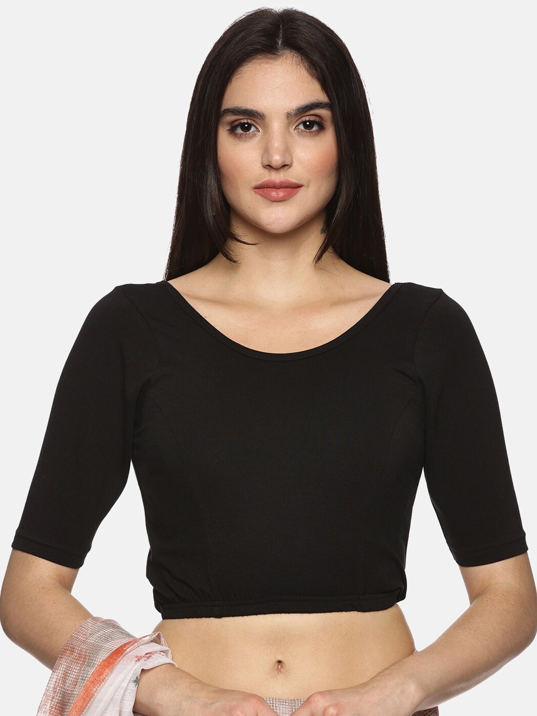 

NOT YET by us Stretchable Readymade Saree Blouse, Black