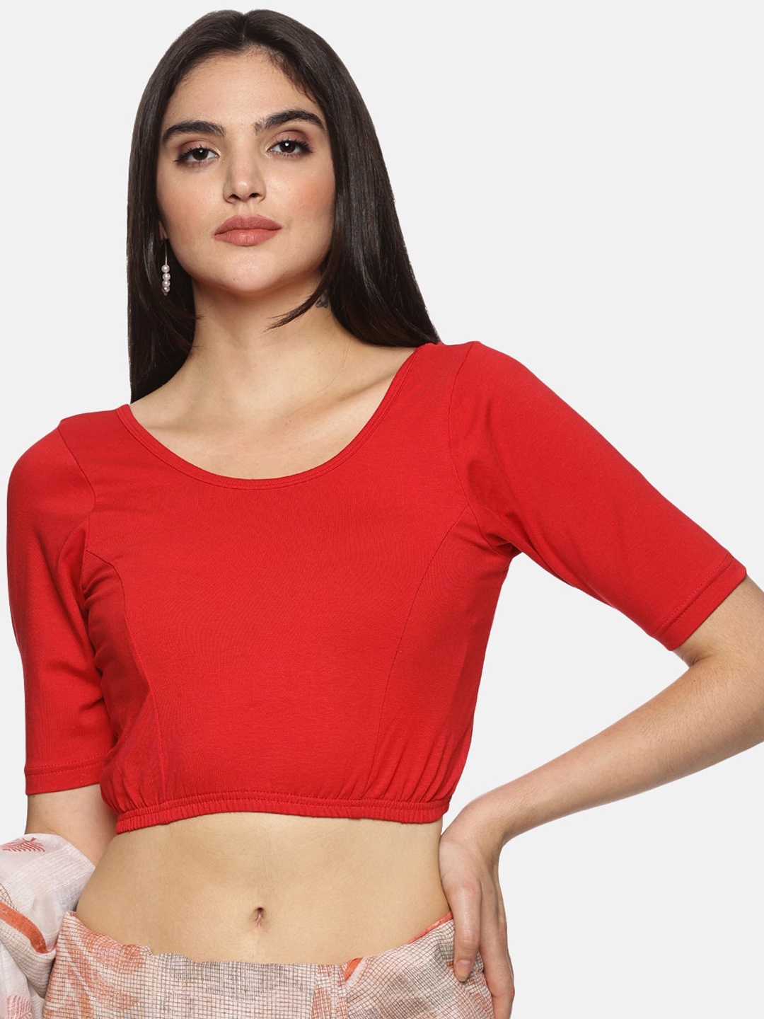 

NOT YET by us Stretchable Readymade Saree Blouse, Red