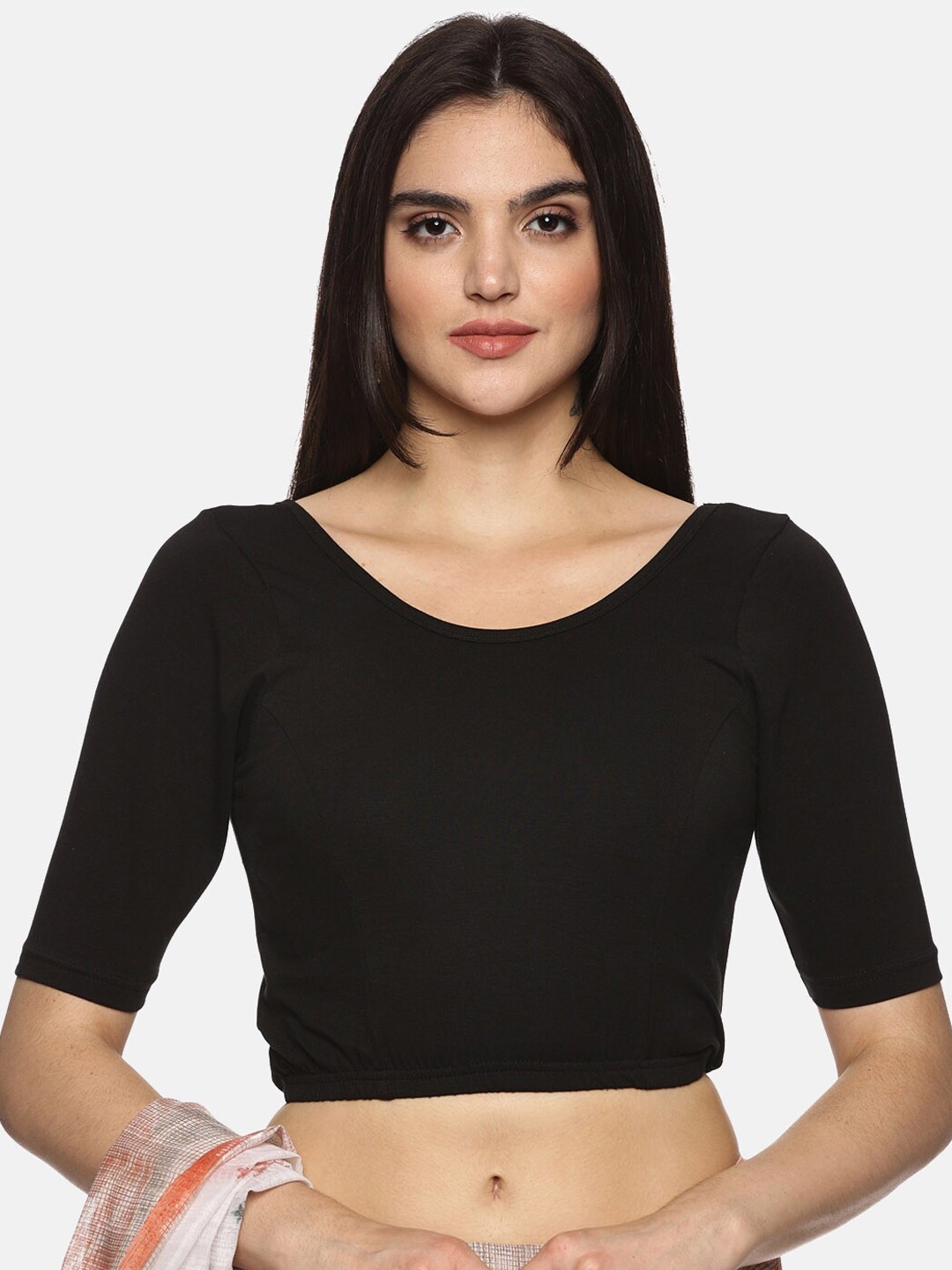 

NOT YET by us Stretchable Readymade Saree Blouse, Black