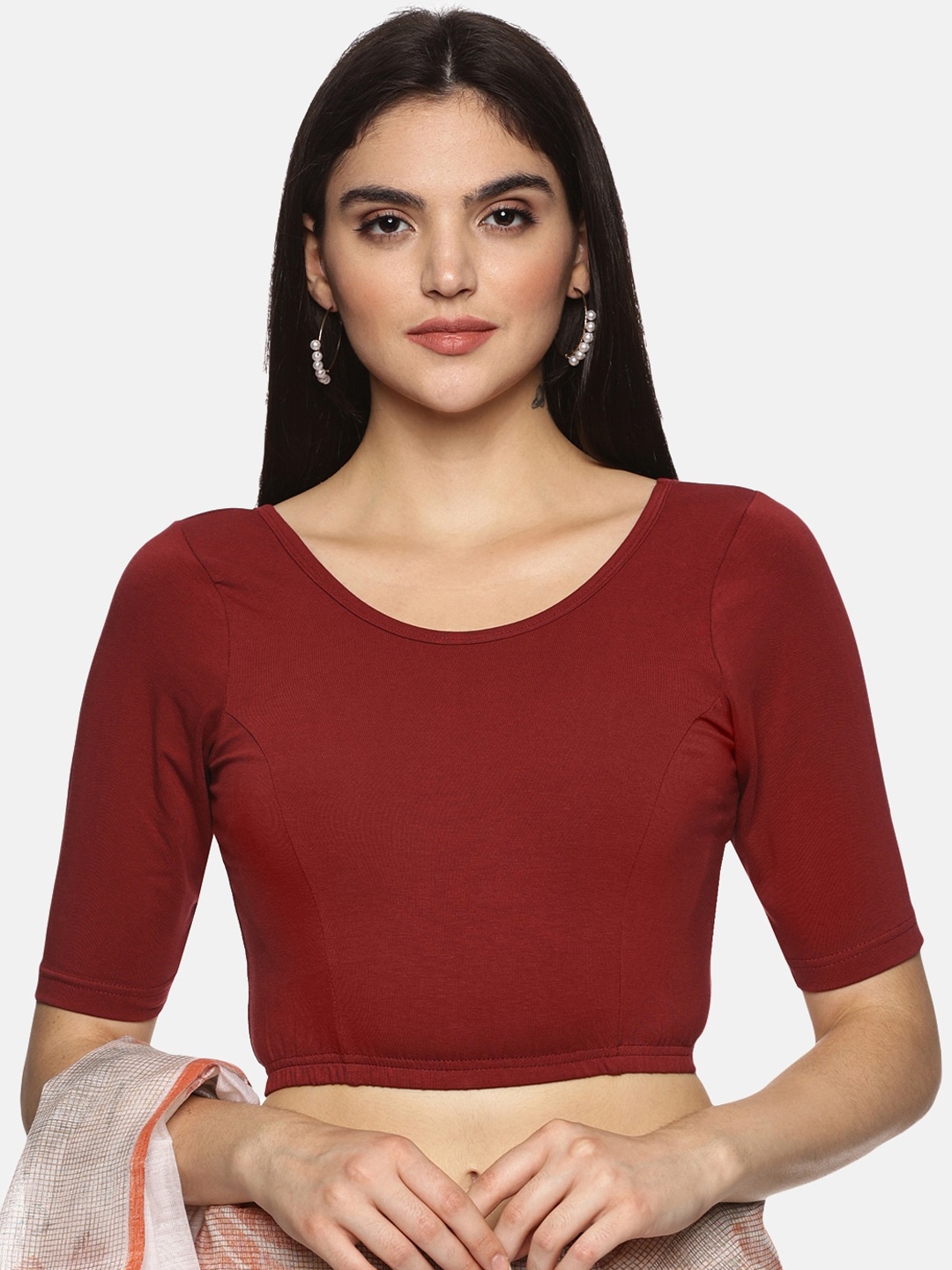 

NOT YET by us Stretchable Readymade Saree Blouse, Maroon