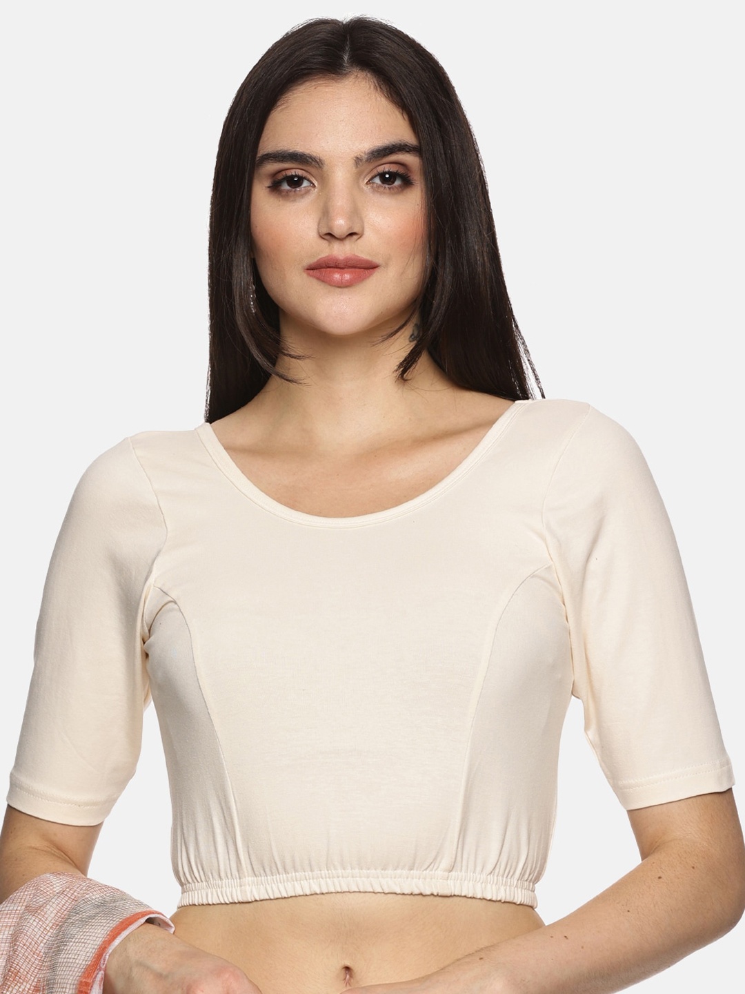

NOT YET by us Stretchable Readymade Saree Blouse, Off white