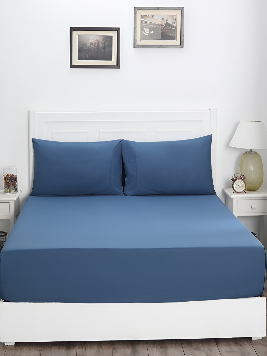 

MASPAR Slumber Blue Cotton 210 TC Double Queen Bedsheet With 2 Pillow Covers