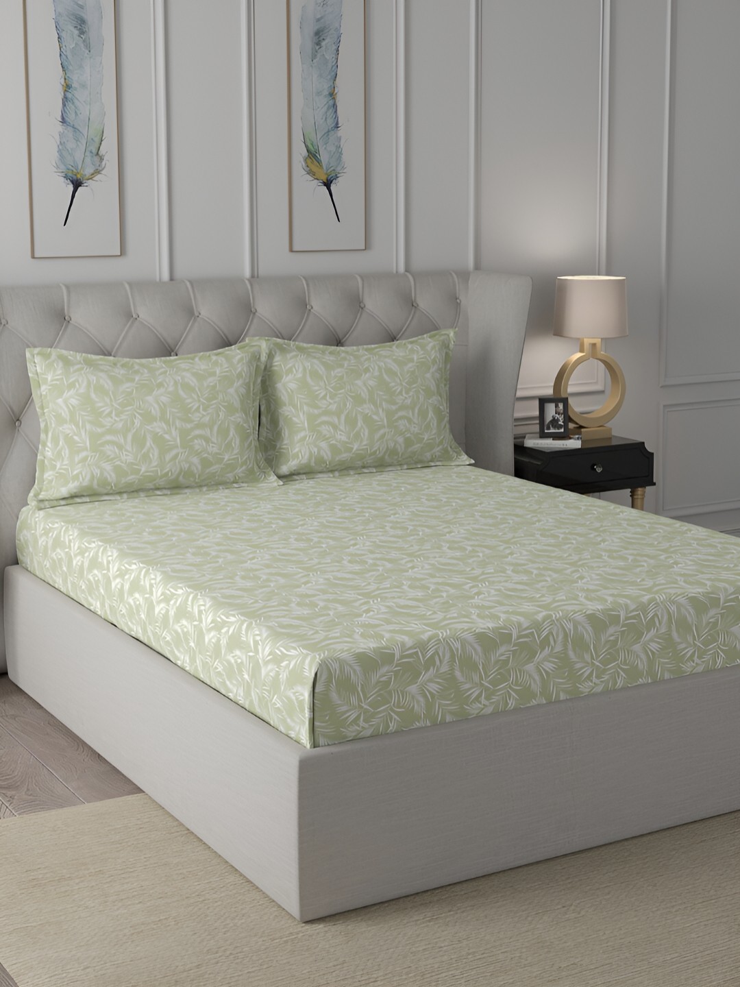 

MASPAR Ardour Green Printed 144 TC Cotton Double King Bedsheet With 2 Pillow Covers