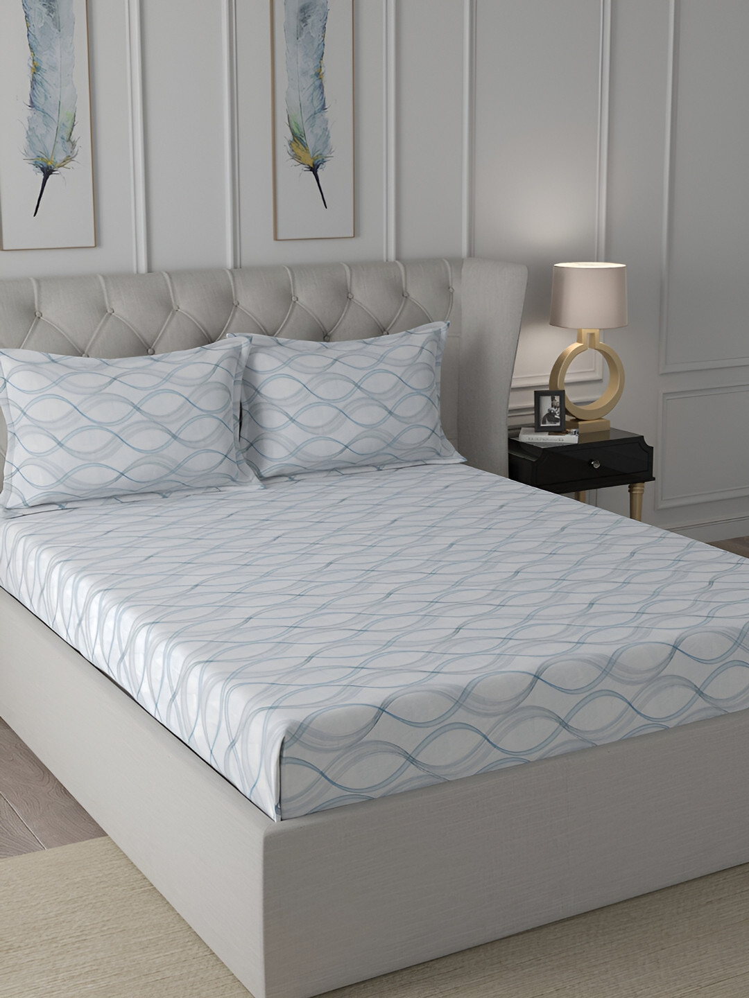 

MASPAR Blue Printed 400TC Cotton Double Bedsheet With Pillow Cover
