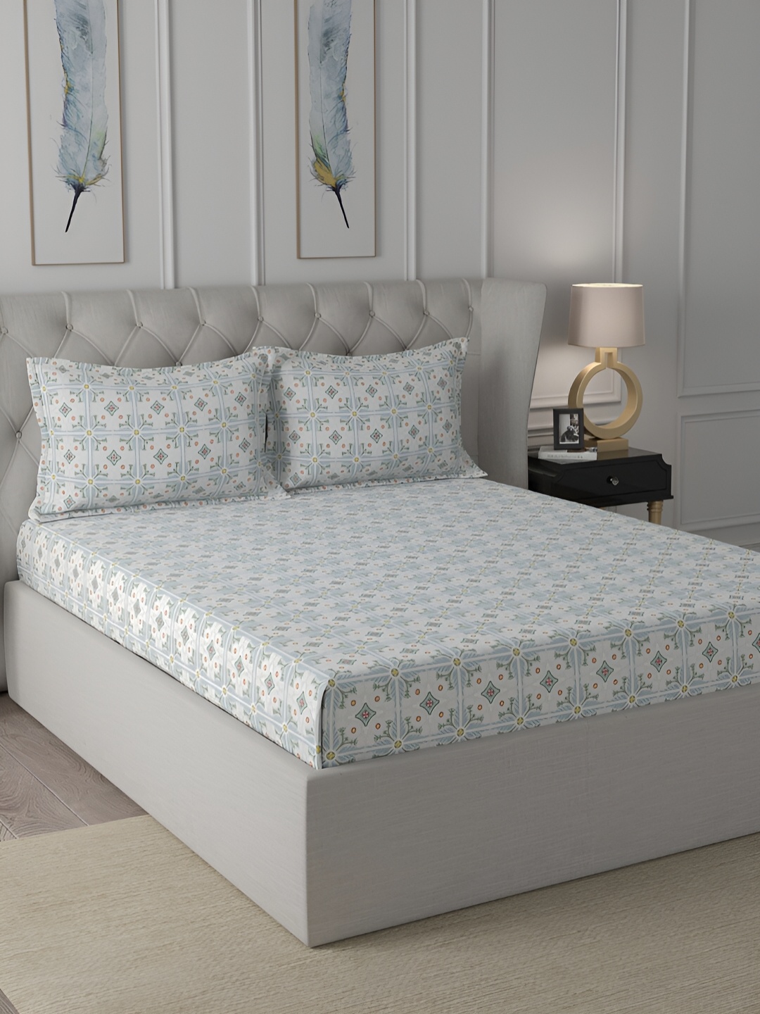

MASPAR Blue Printed 144TC Cotton King Bedsheet With Pillow Cover