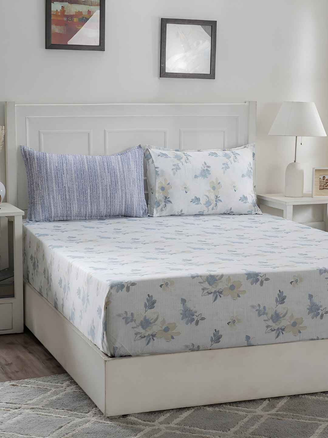 

MASPAR Blue Floral Printed 300TC Cotton Double Bedsheet With 2 Pillow Cover