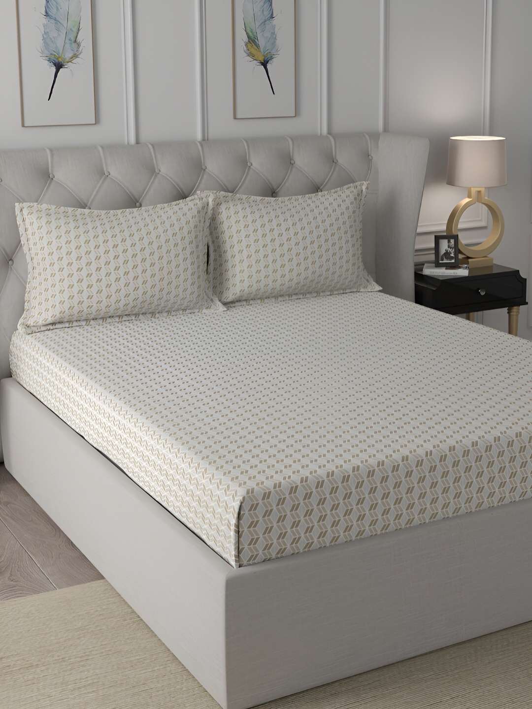 

MASPAR Beige Printed 144TC Cotton Double Bedsheet With 2 Pillow Cover