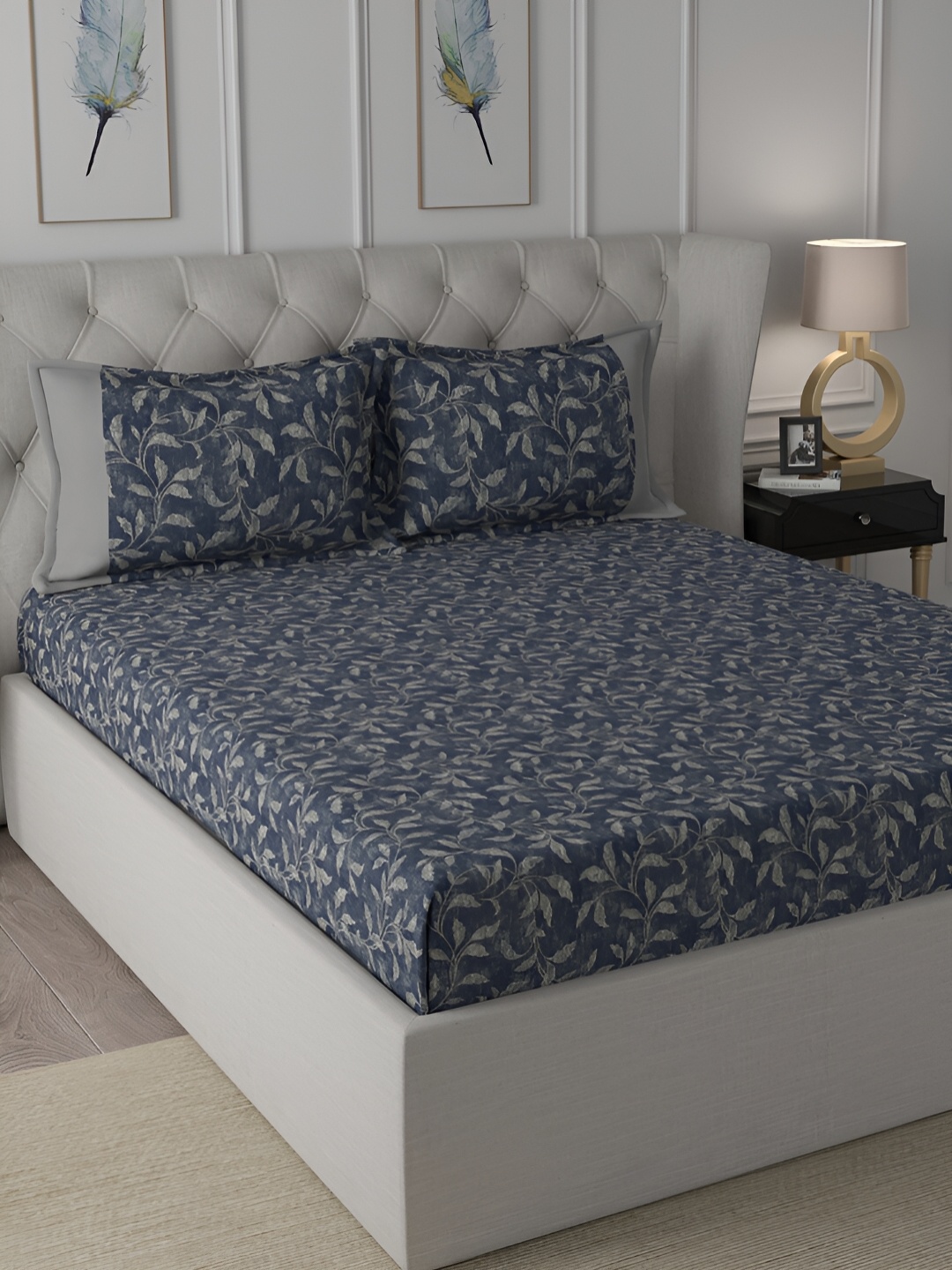 

MASPAR Blue Printed 200TC Cotton Double Bedsheet With 2 Pillow Cover