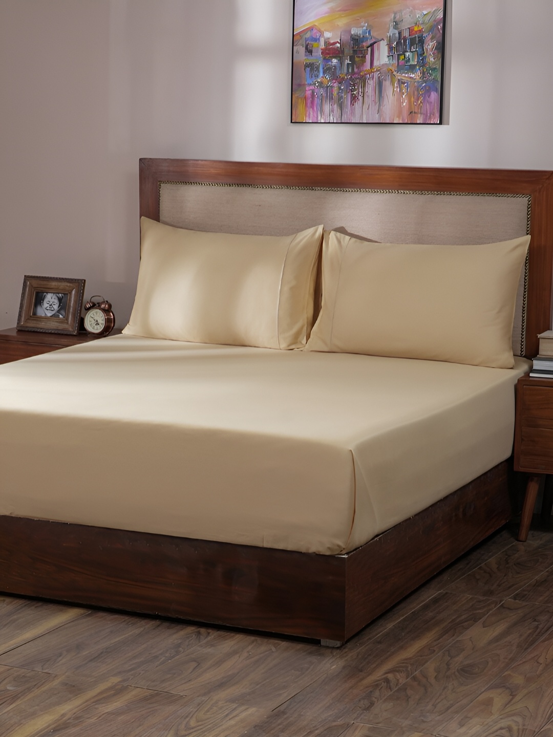 

MASPAR Melina Gold-Coloured 400 TC Cotton Double King Bedsheet & 2 Pillow Cover