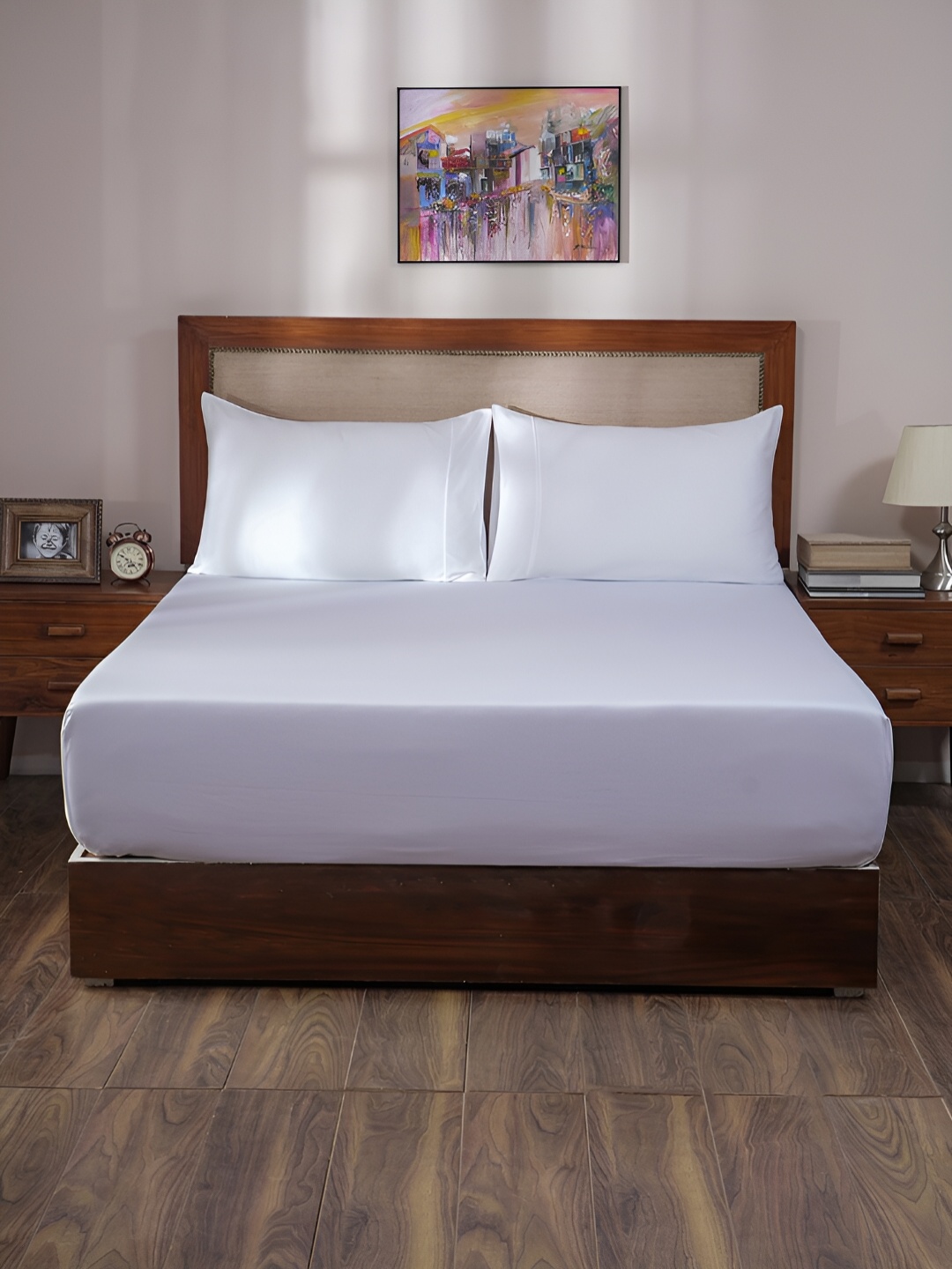 

MASPAR Melina White 400 TC Cotton Double King Bedsheet & 2 Pillow Cover