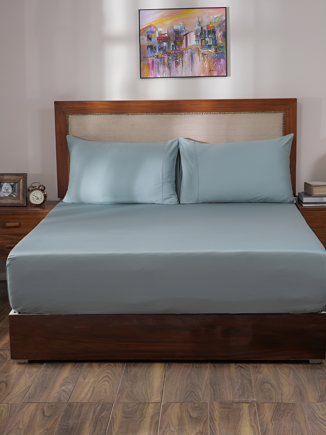 

MASPAR Melina Blue 400 TC Cotton Double King Bedsheet & 2 Pillow Cover