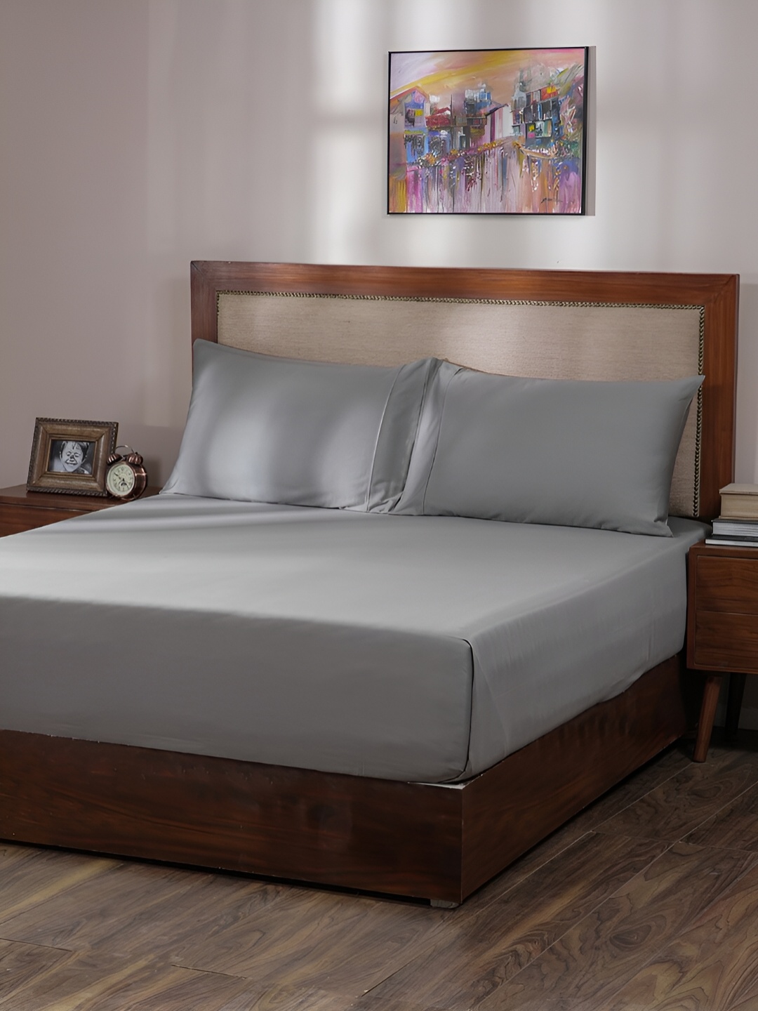 

MASPAR Melina Grey 400TC Cotton King Bedsheet & Pillow Cover
