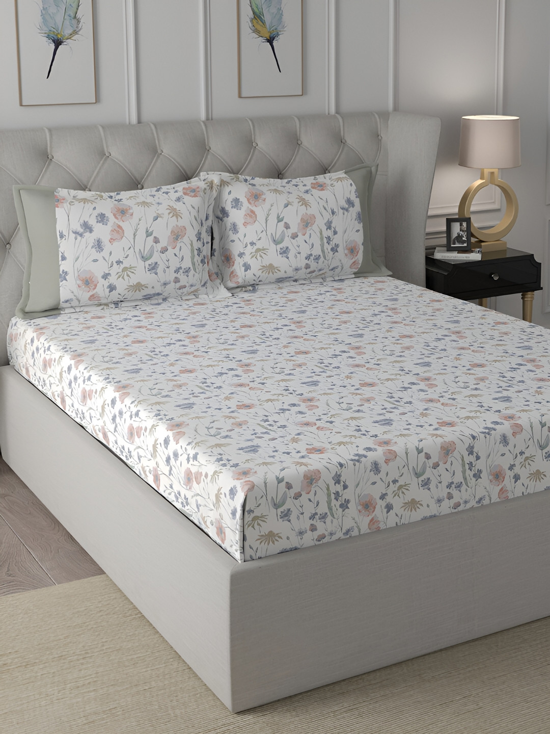 

MASPAR Regency Pink Floral Printed 144TC Cotton King Bedsheet & 2 Pillow Covers