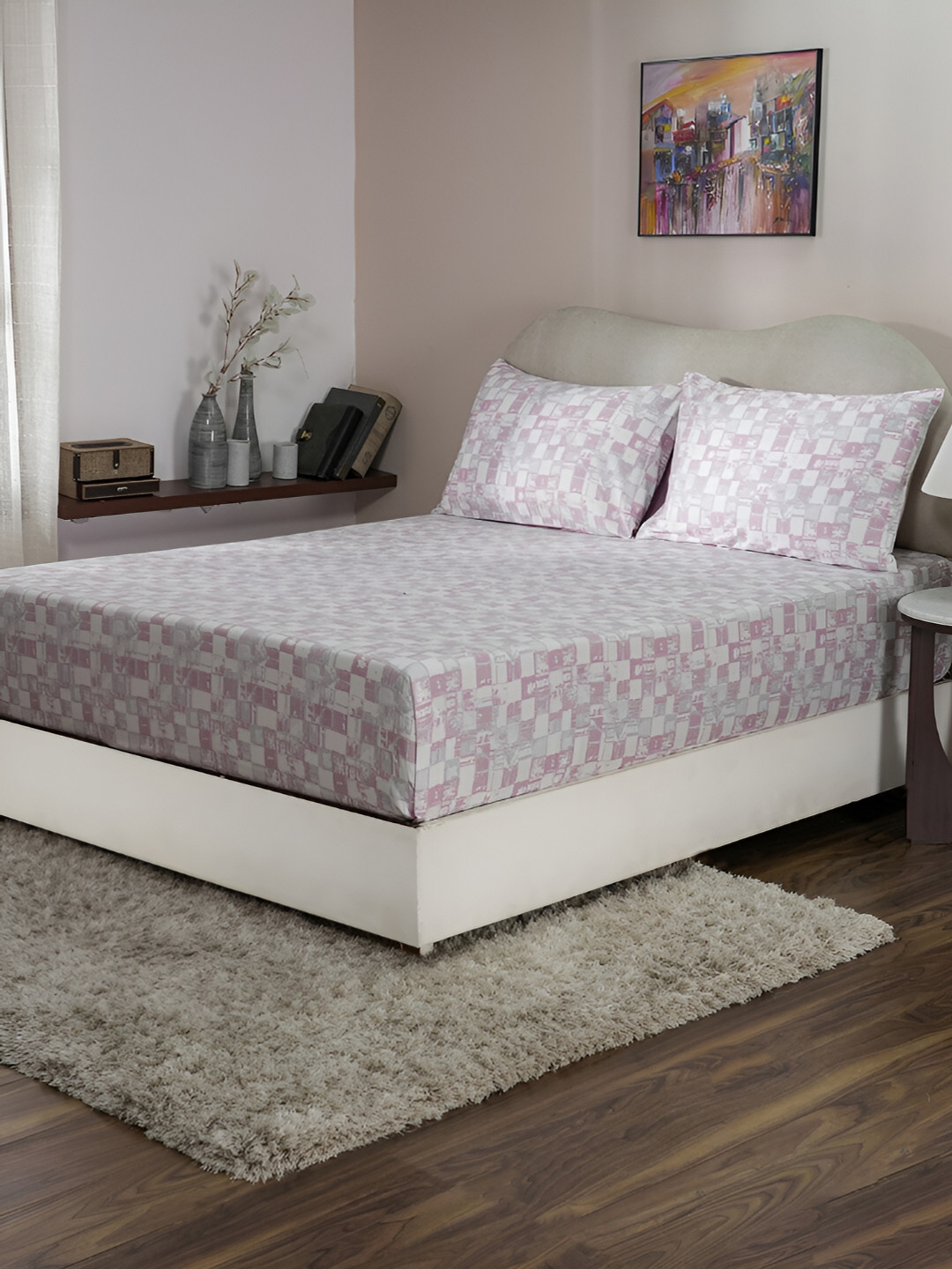 

MASPAR PBS Refined Retro Red Abstract-Printed 210TC Cotton King Bedsheet & Pillow Cover